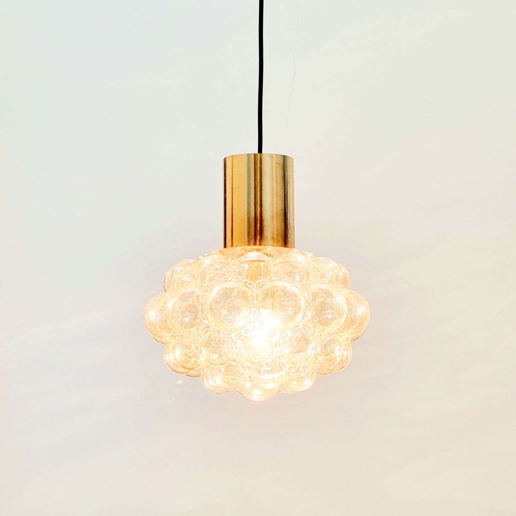 Ceiling lamp Bubble, light amber glass, brass, by H. Tynell, Limburg, Germany, 1970s. - 347424