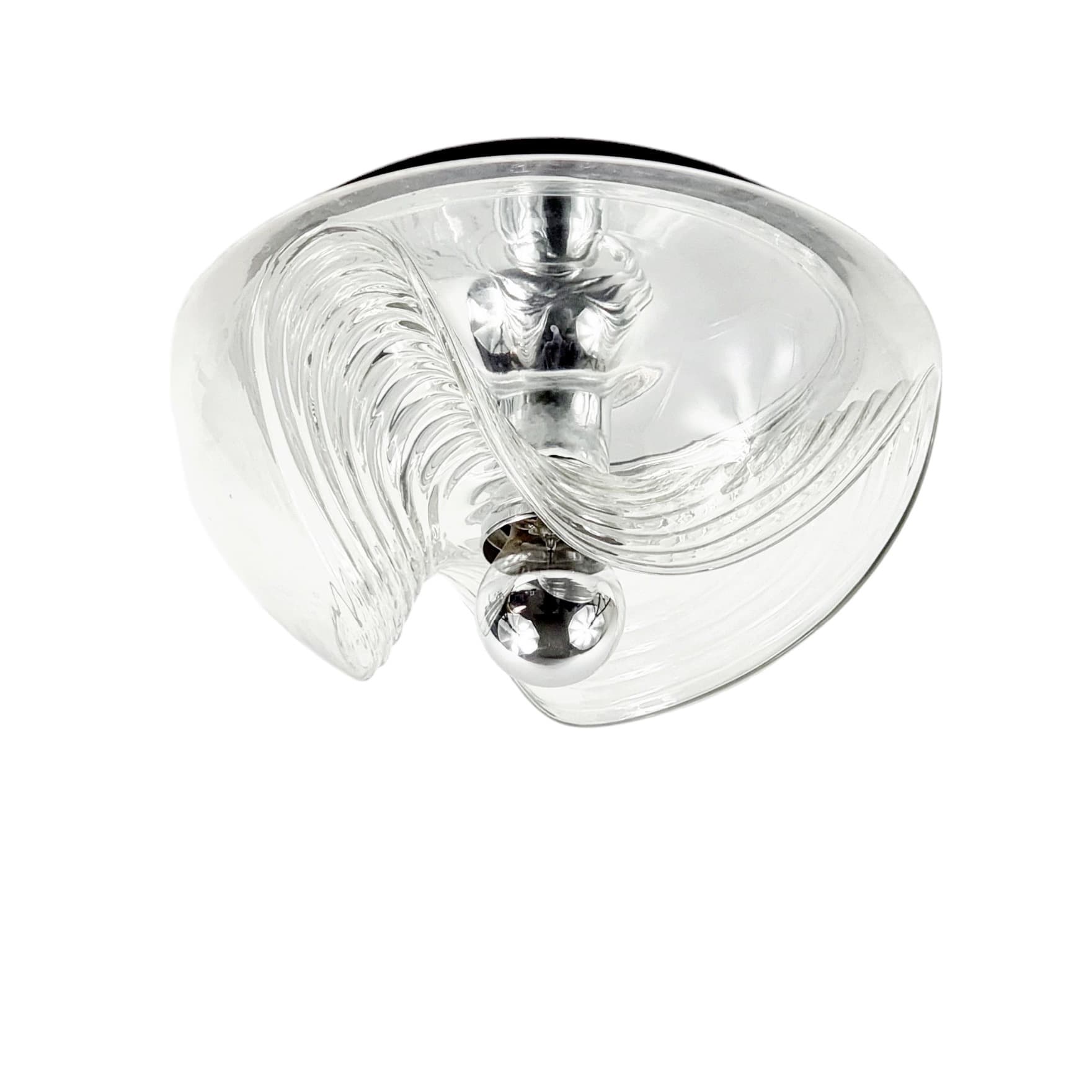 Flush Mount Wave, transparent glass, silver aluminium, Peill & Putzler, Germany, 1970s.