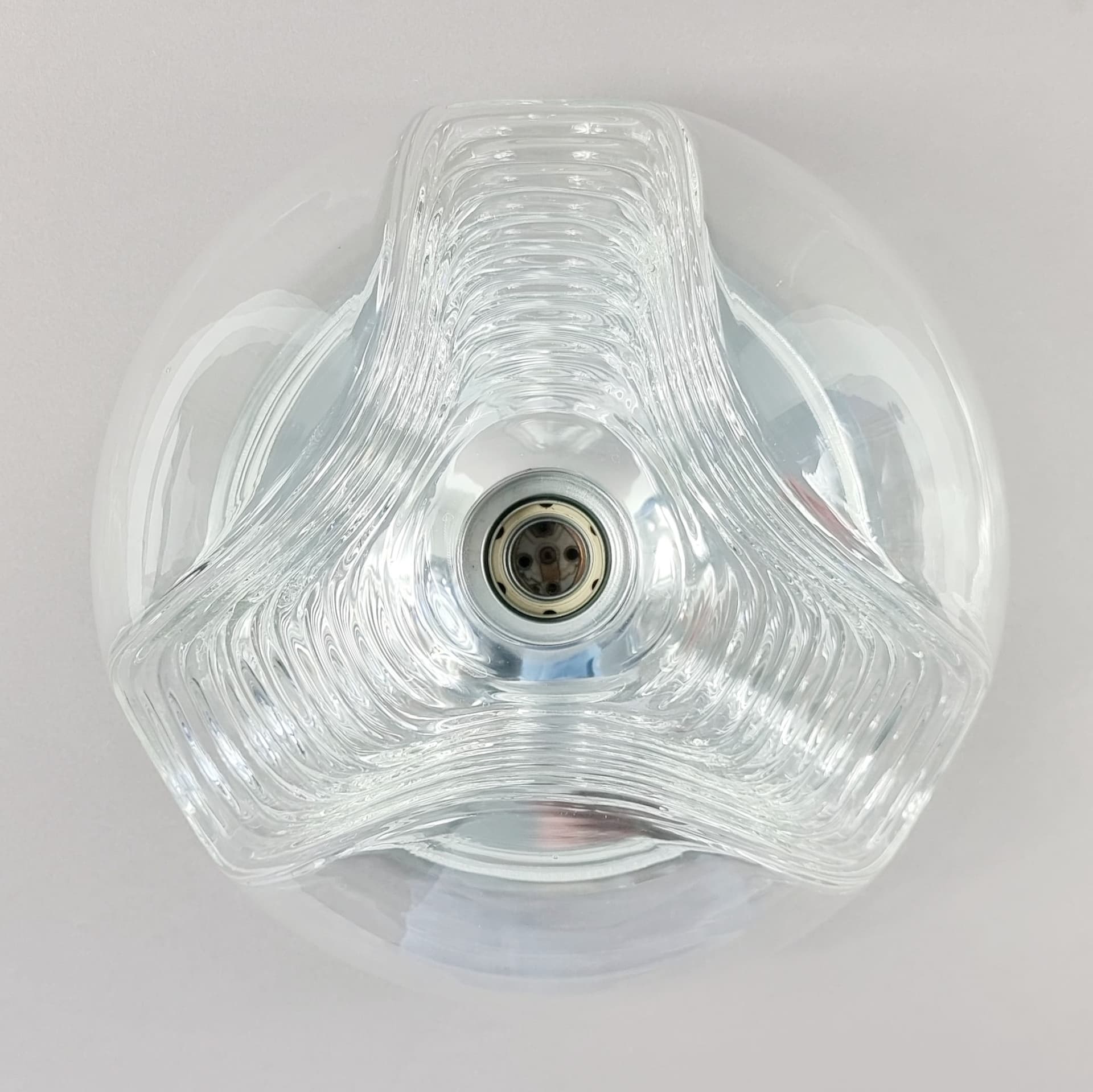 Flush Mount Wave, transparent glass, silver aluminium, Peill & Putzler, Germany, 1970s. - 347455
