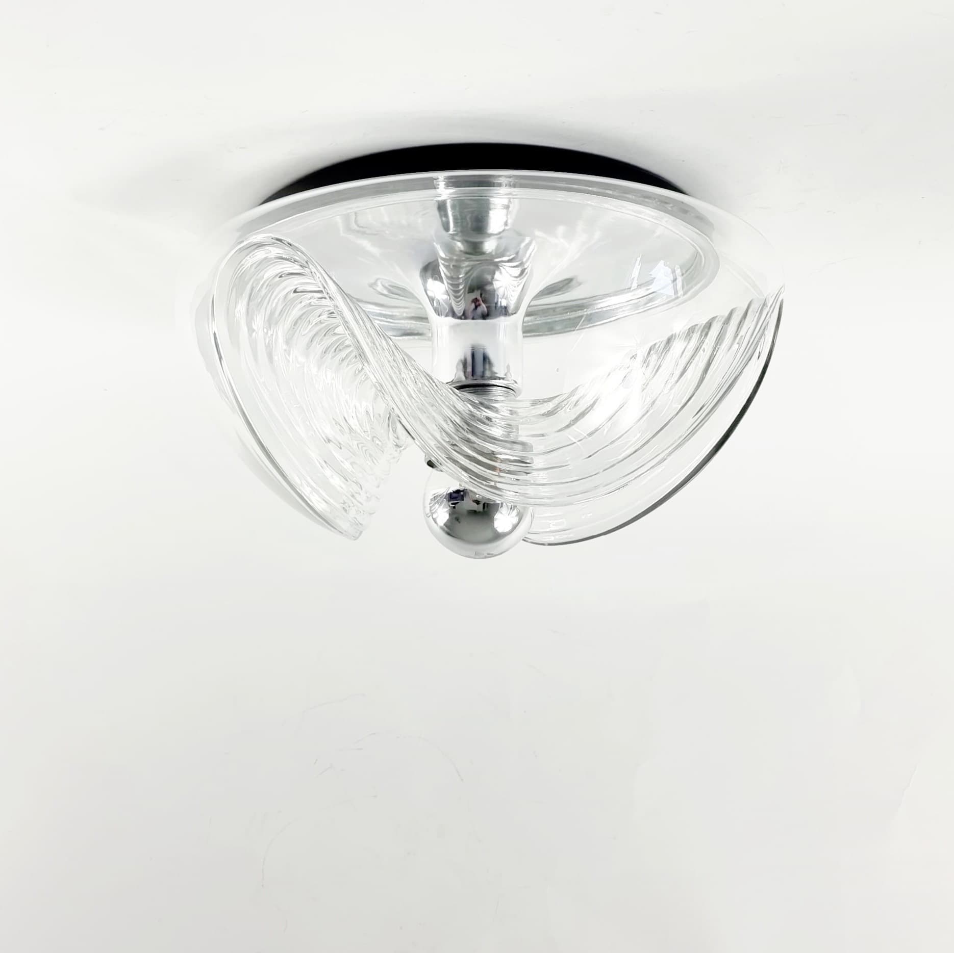 Para plafonów Wave, szkło transparentne, aluminium srebrny, Peill & Putzler, Niemcy, lata 70. - 347462