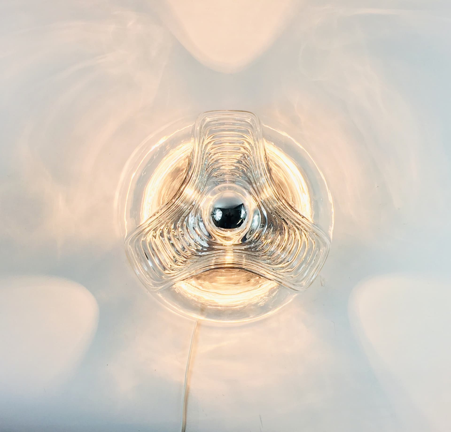 Para plafonów Wave, szkło transparentne, aluminium srebrny, Peill & Putzler, Niemcy, lata 70. - 347467