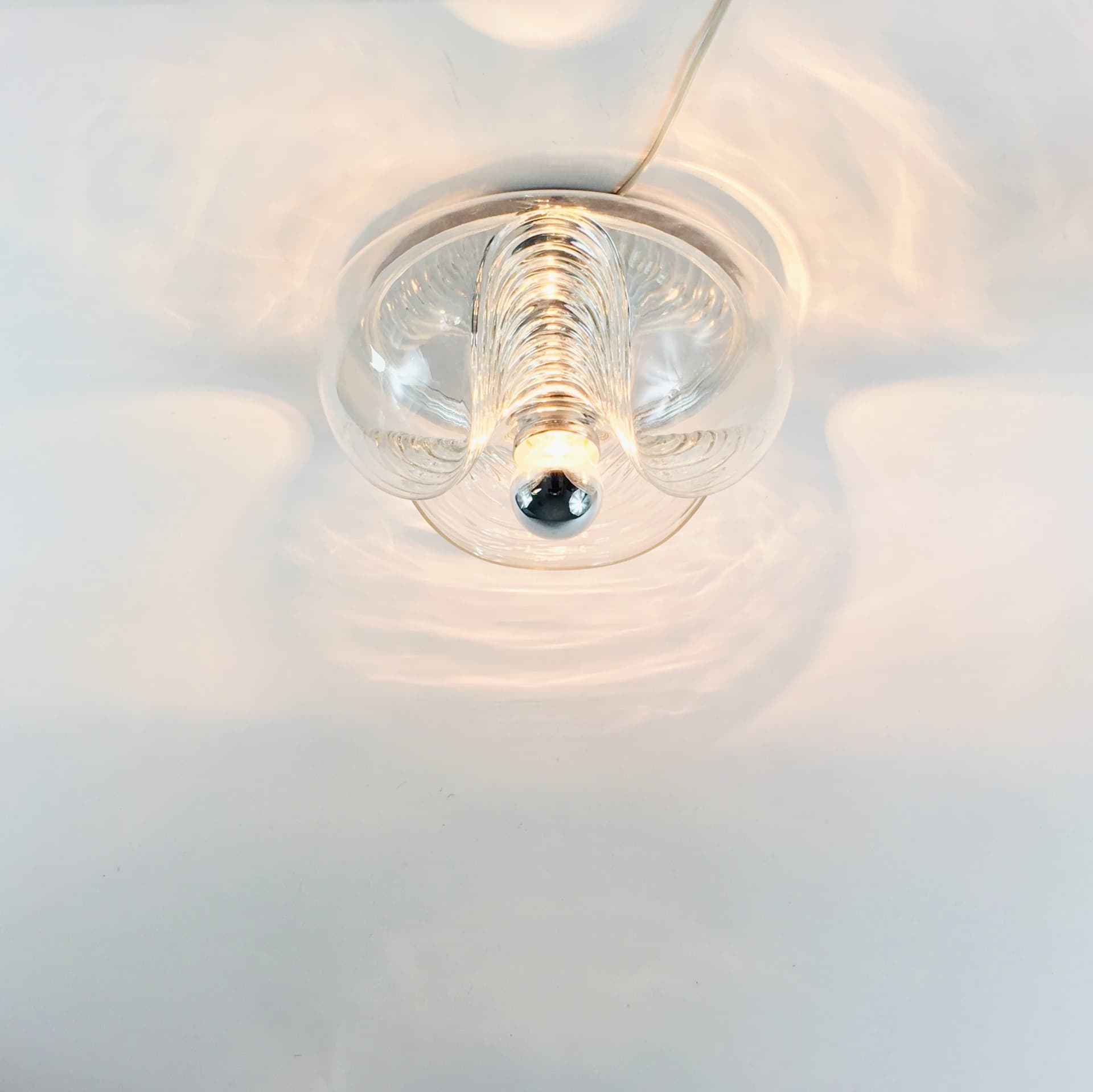 Para plafonów Wave, szkło transparentne, aluminium srebrny, Peill & Putzler, Niemcy, lata 70. - 347465