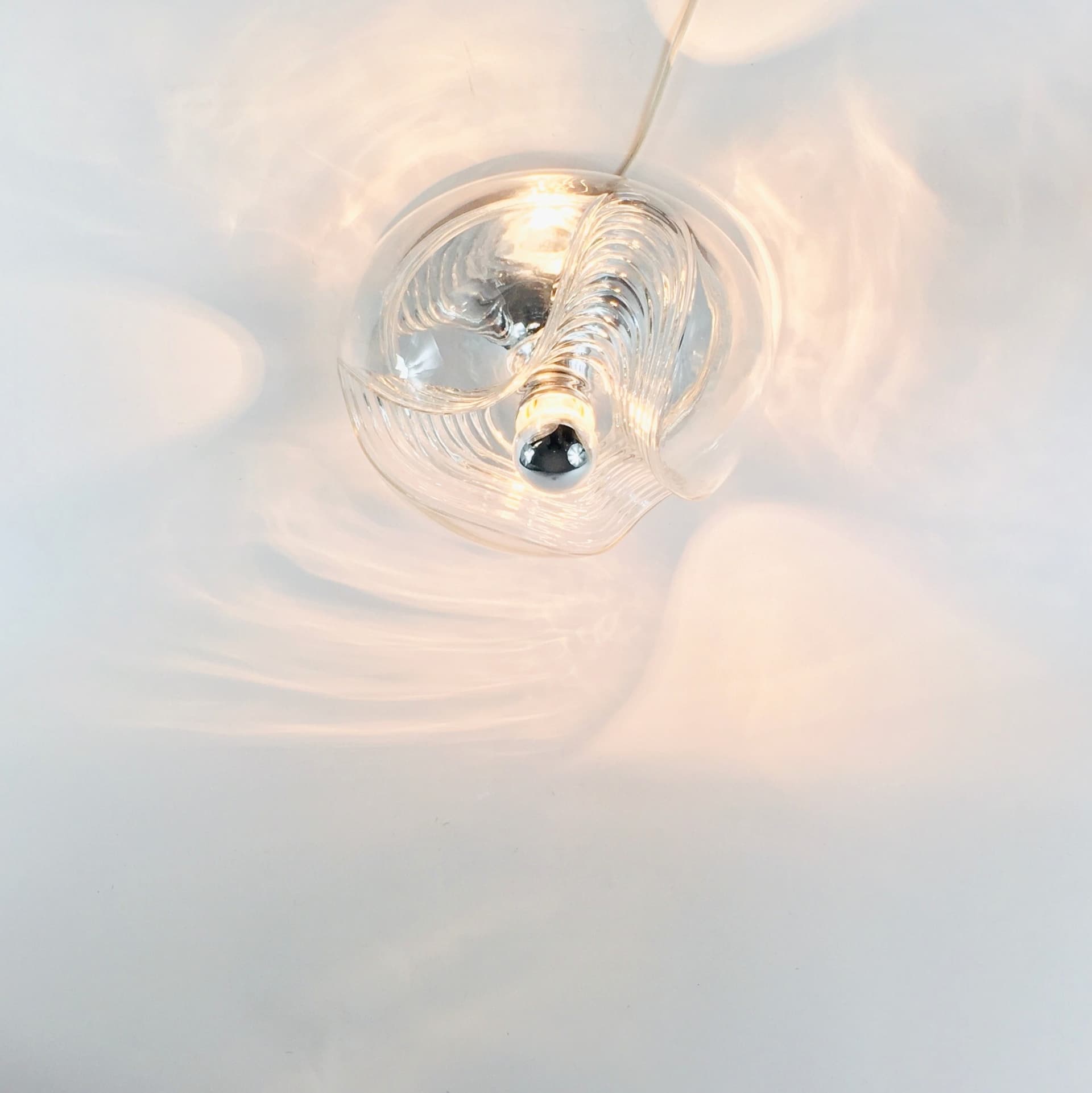 Para plafonów Wave, szkło transparentne, aluminium srebrny, Peill & Putzler, Niemcy, lata 70. - 347466