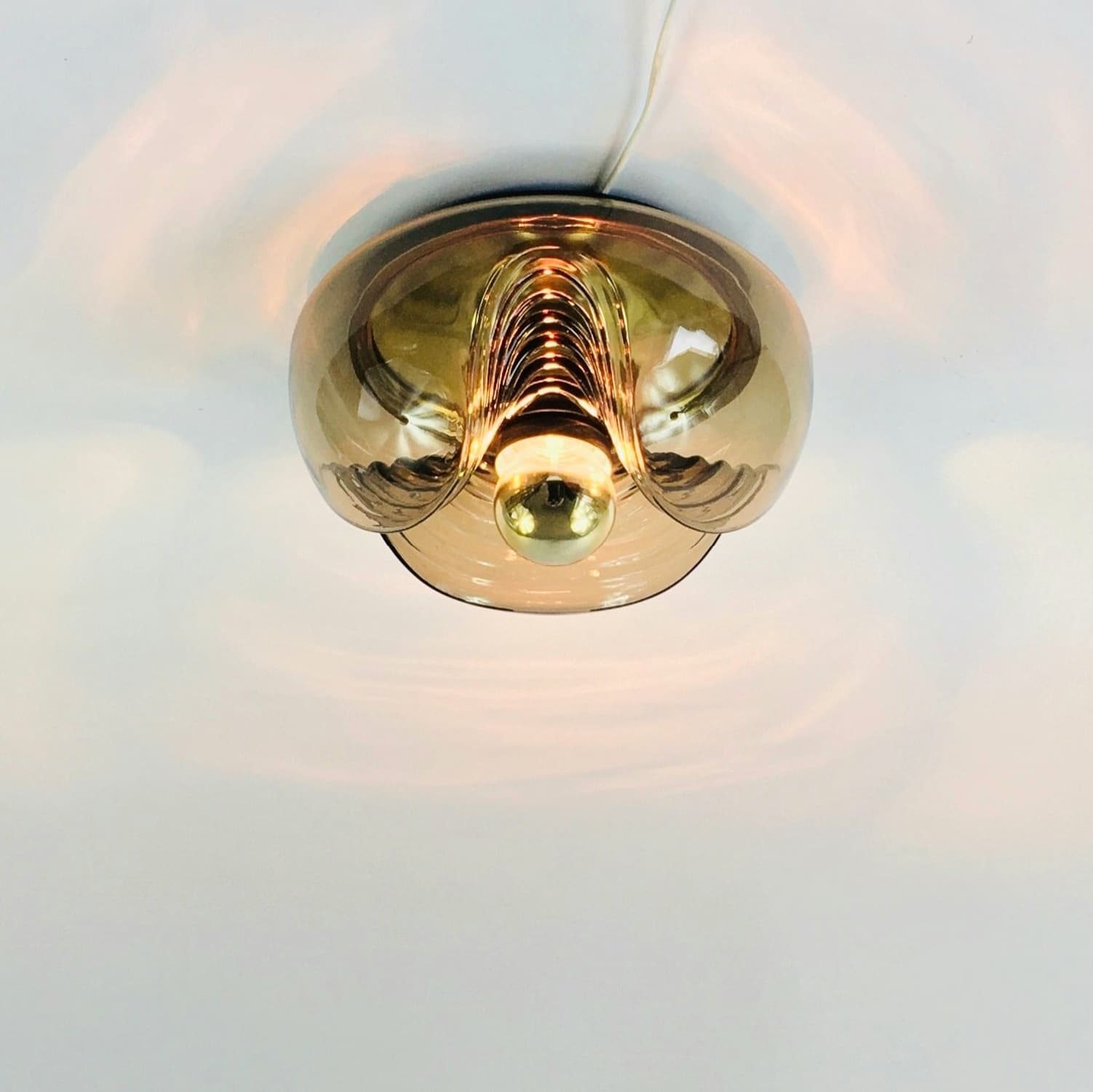 Flush Mount Wave, brown glass, silver aluminium, Peill & Putzler, Germany, 1970s. - 347476