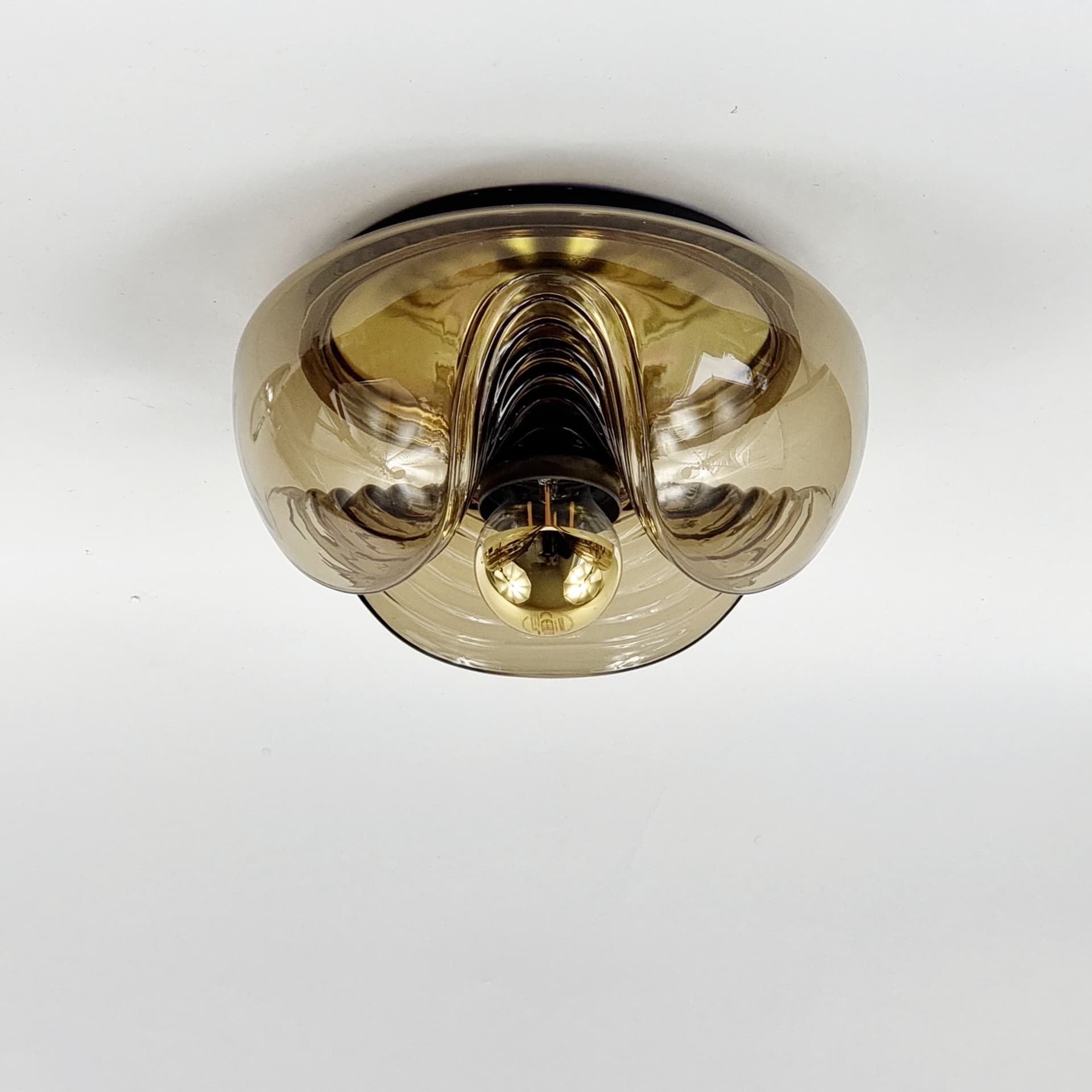 Flush Mount Wave, brown glass, silver aluminium, Peill & Putzler, Germany, 1970s. - 347474
