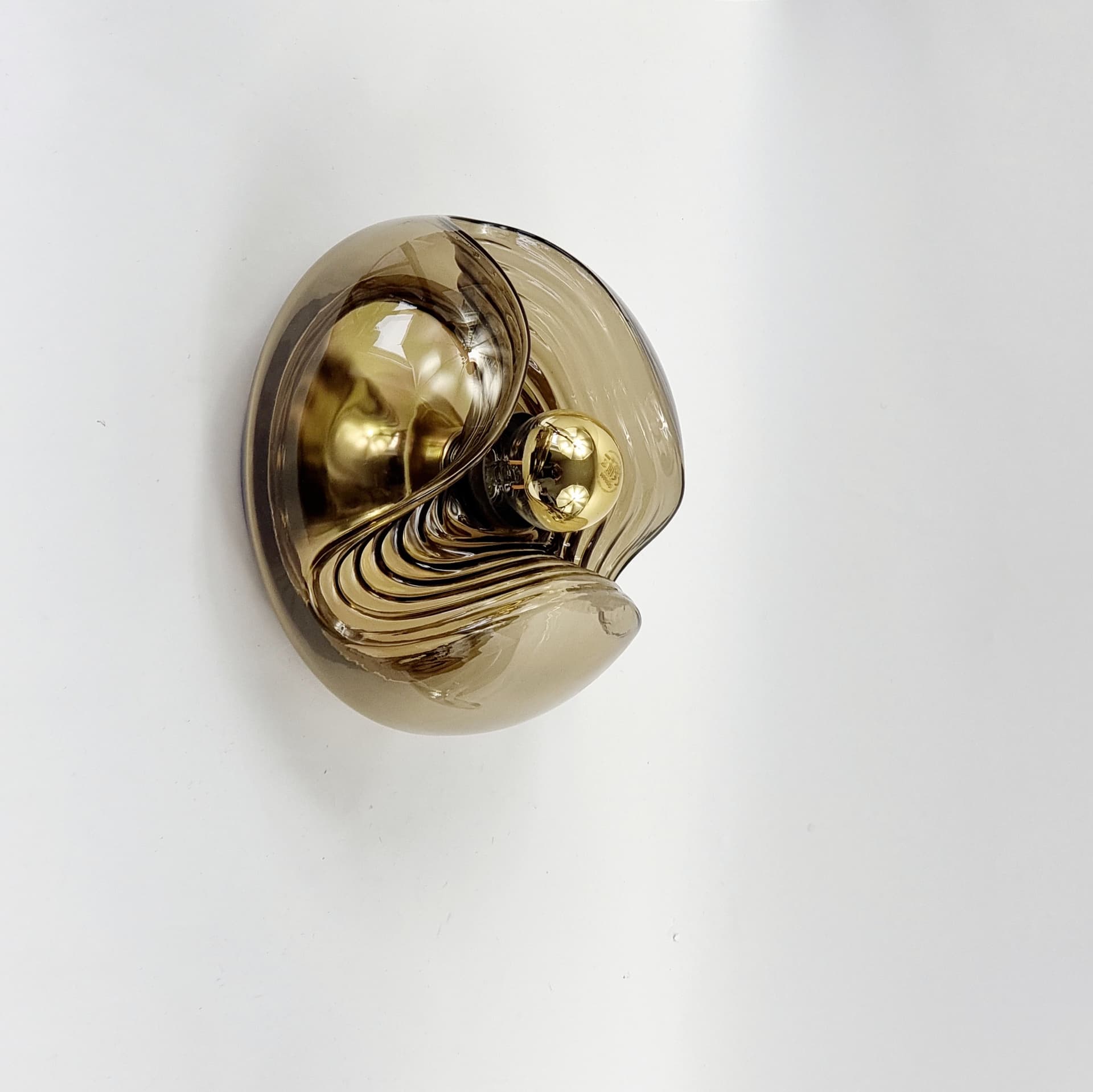Flush Mount Wave, brown glass, silver aluminium, Peill & Putzler, Germany, 1970s. - 347475