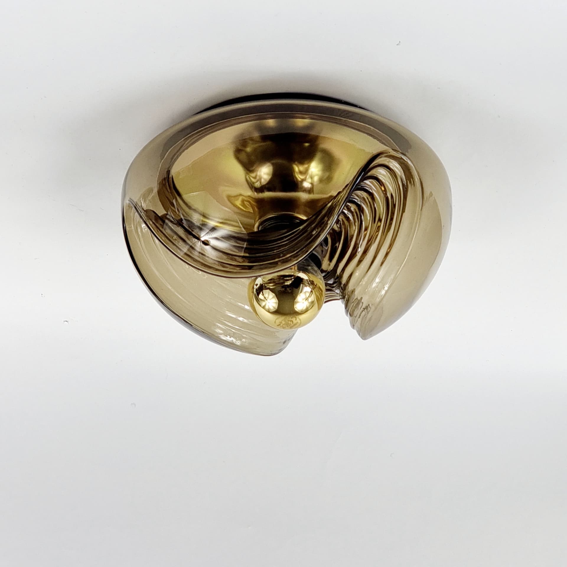 Flush Mount Wave, brown glass, silver aluminium, Peill & Putzler, Germany, 1970s. - 347473