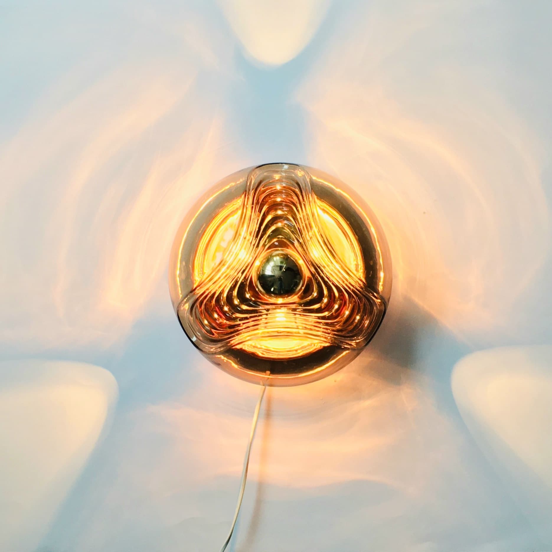 Flush Mount Wave, brown glass, silver aluminium, Peill & Putzler, Germany, 1970s. - 347478
