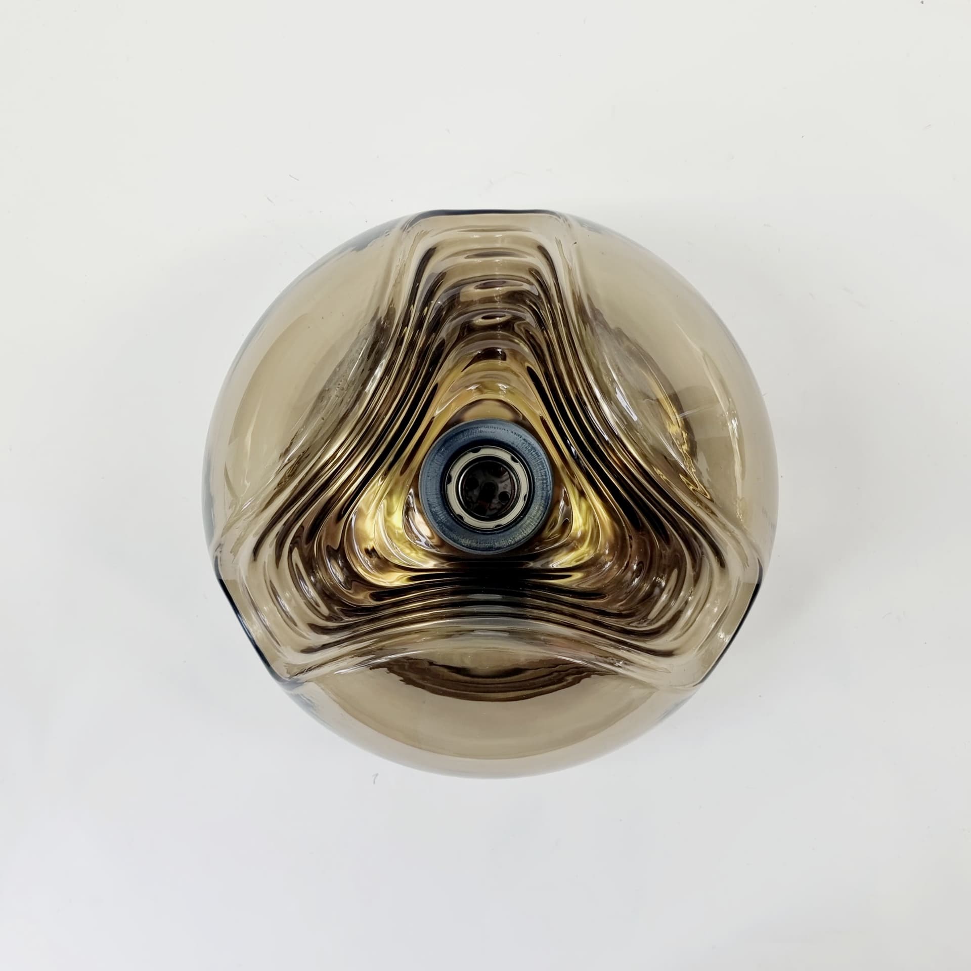 Flush Mount Wave, brown glass, silver aluminium, Peill & Putzler, Germany, 1970s. - 347479