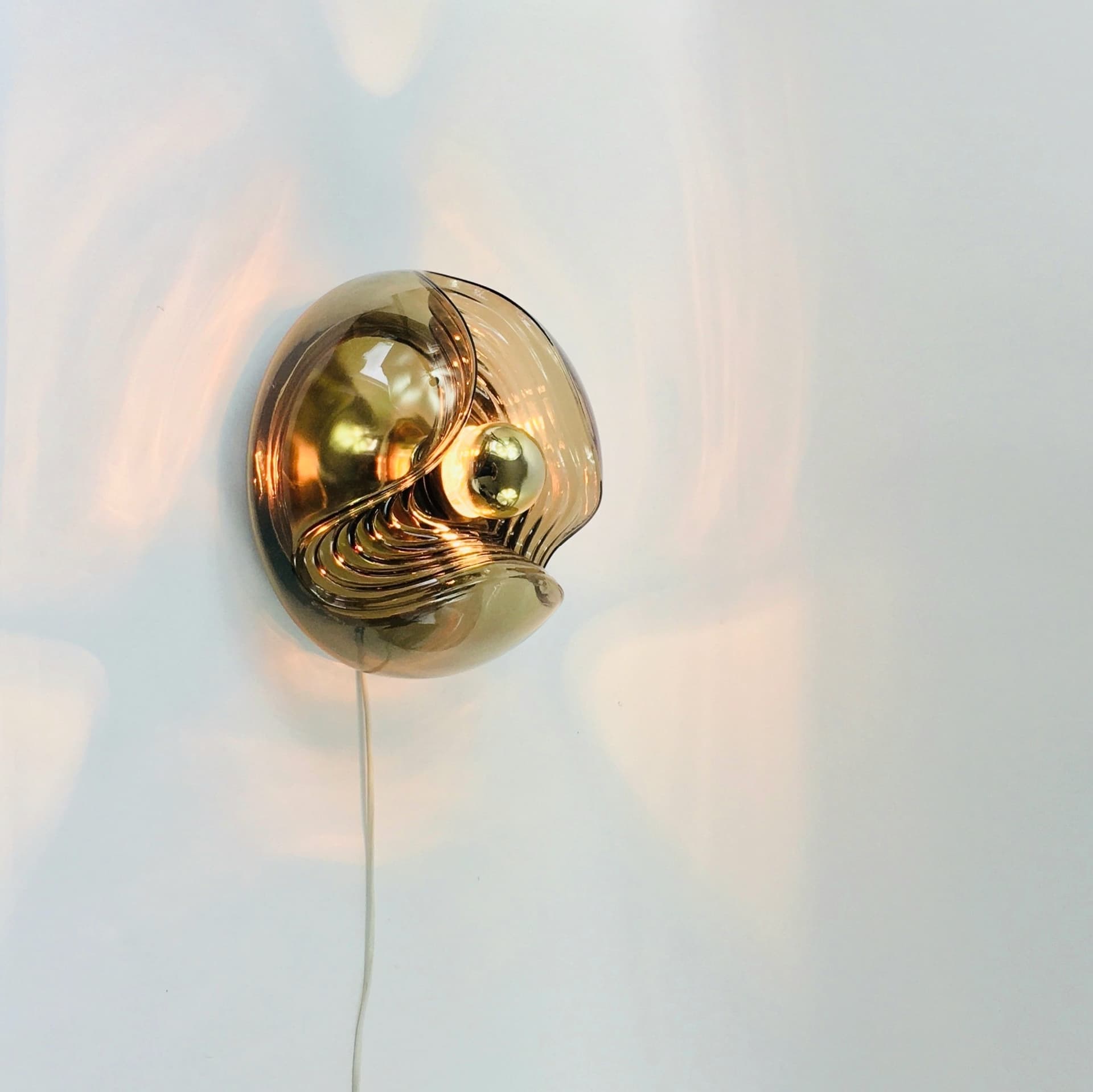 Flush Mount Wave, brown glass, silver aluminium, Peill & Putzler, Germany, 1970s. - 347477