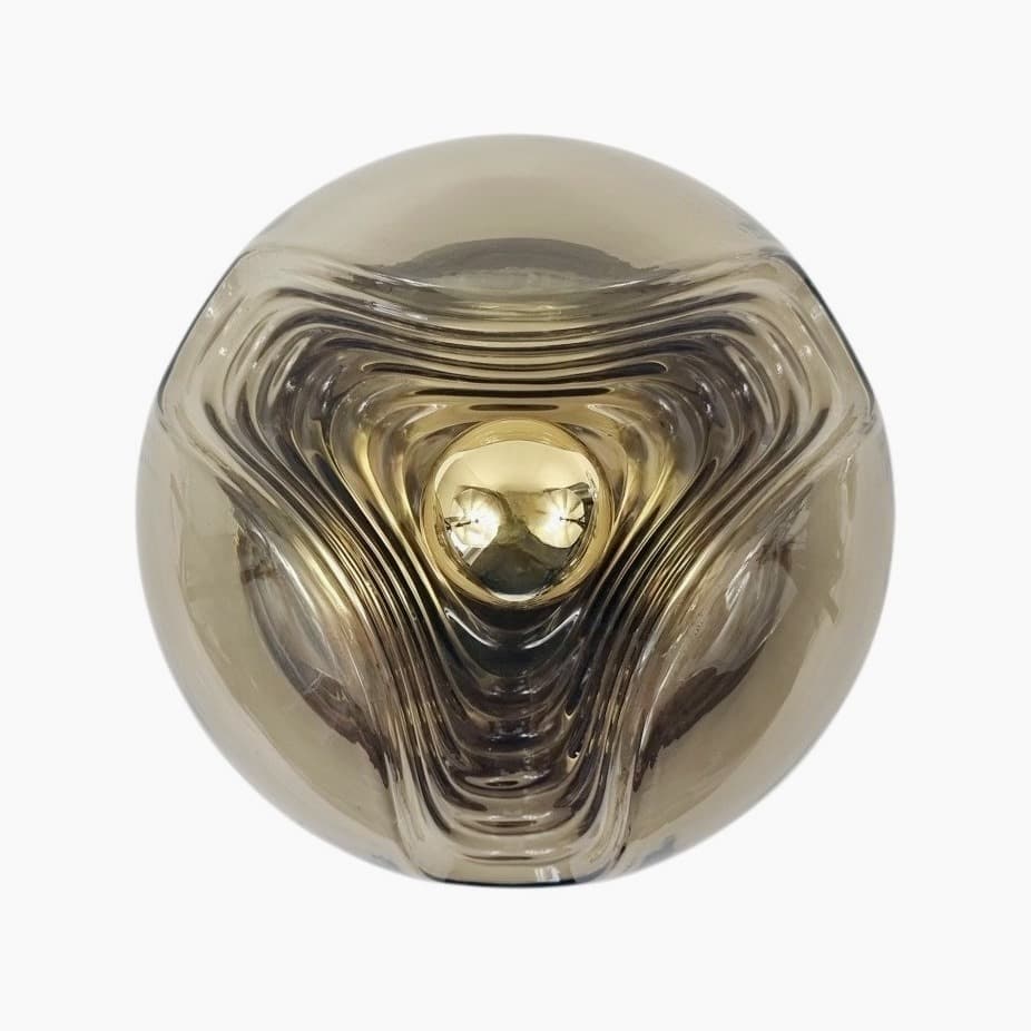 Flush Mount Wave, brown glass, silver aluminium, Peill & Putzler, Germany, 1970s.