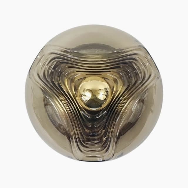 Flush Mount Wave, brown glass, silver aluminium, Peill & Putzler, Germany, 1970s. - DIMENSION