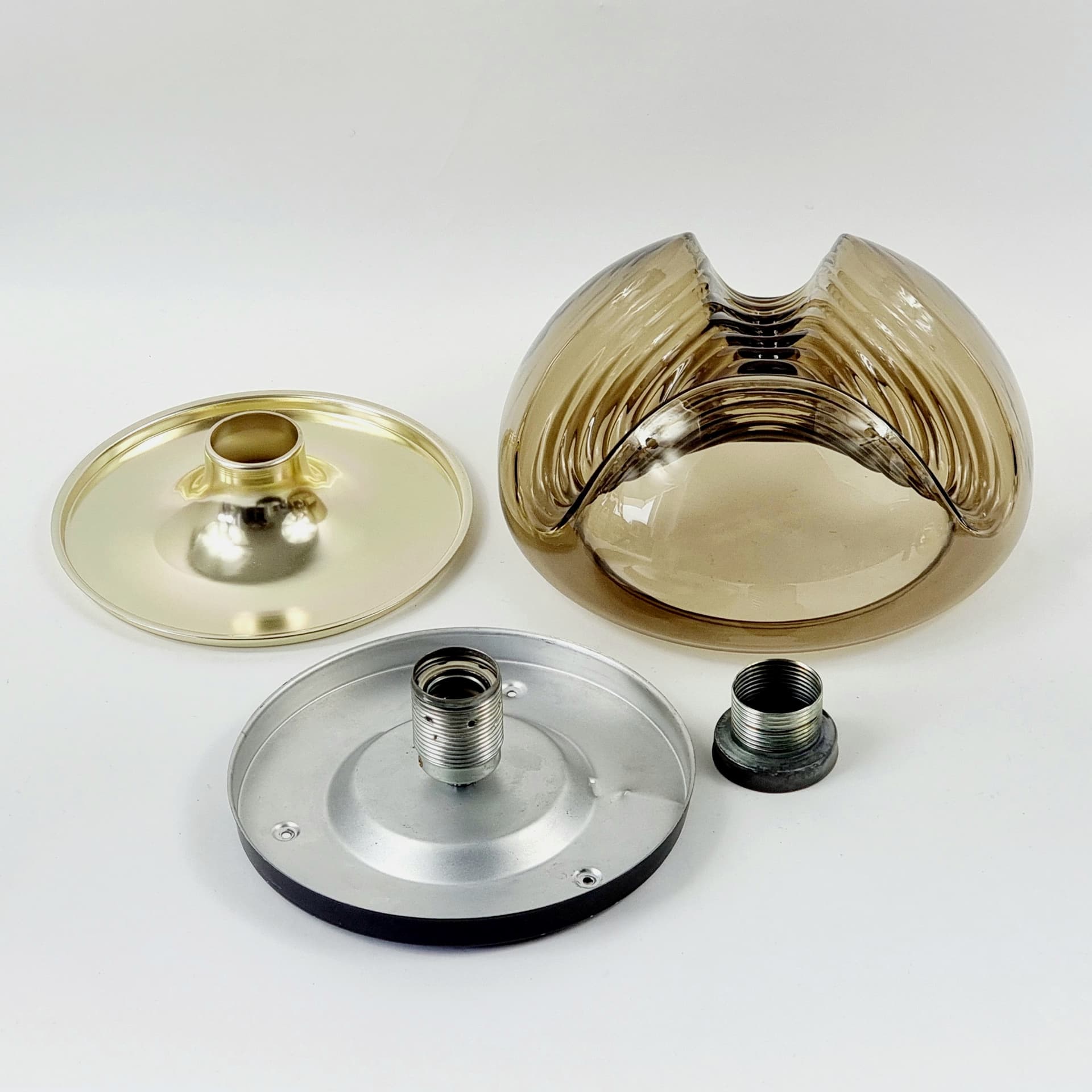 Flush Mount Wave, brown glass, silver aluminium, Peill & Putzler, Germany, 1970s. - 347481