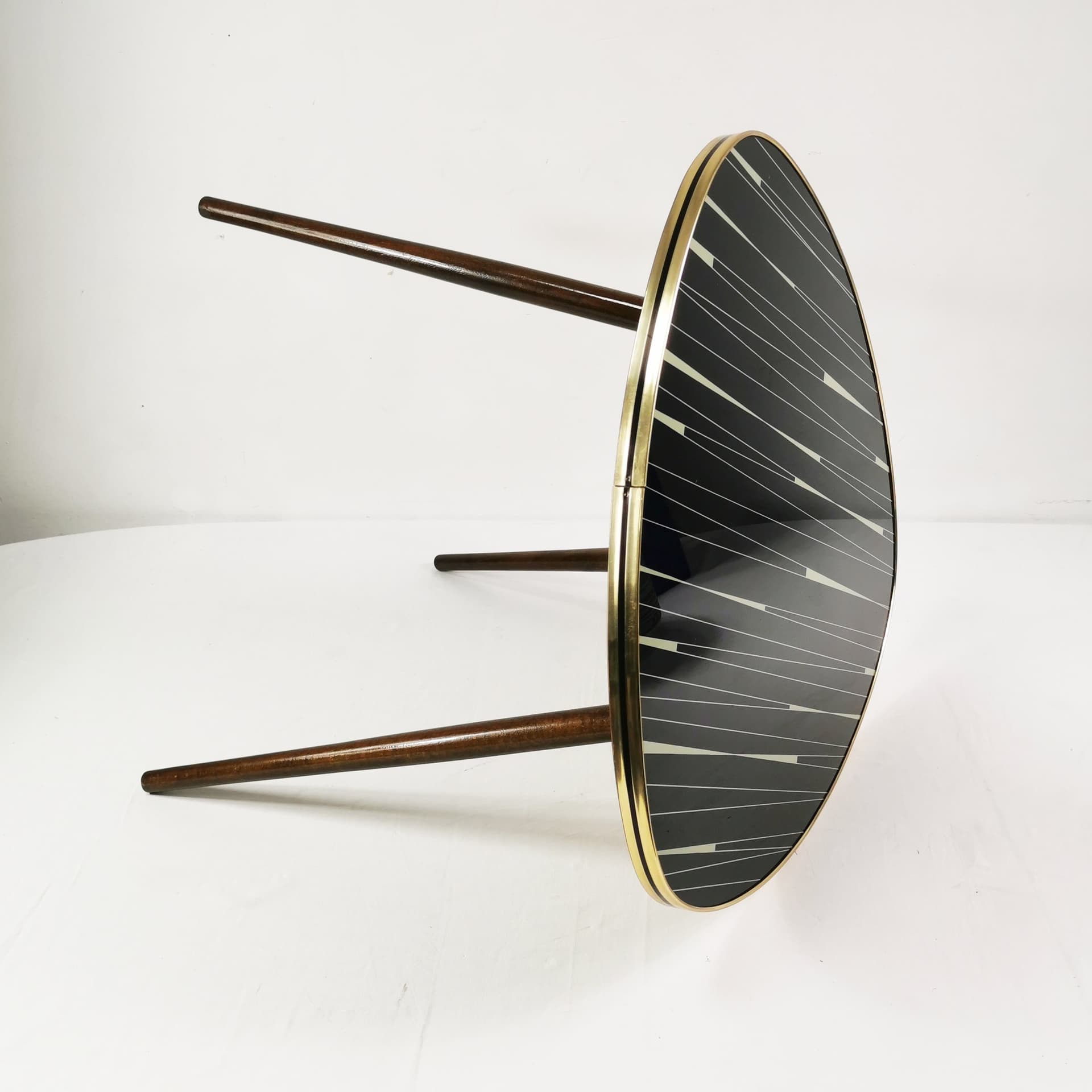 Coffee Table Art Deco, black glass, brown beech, gold brass, Germany, 1960s. - 347527