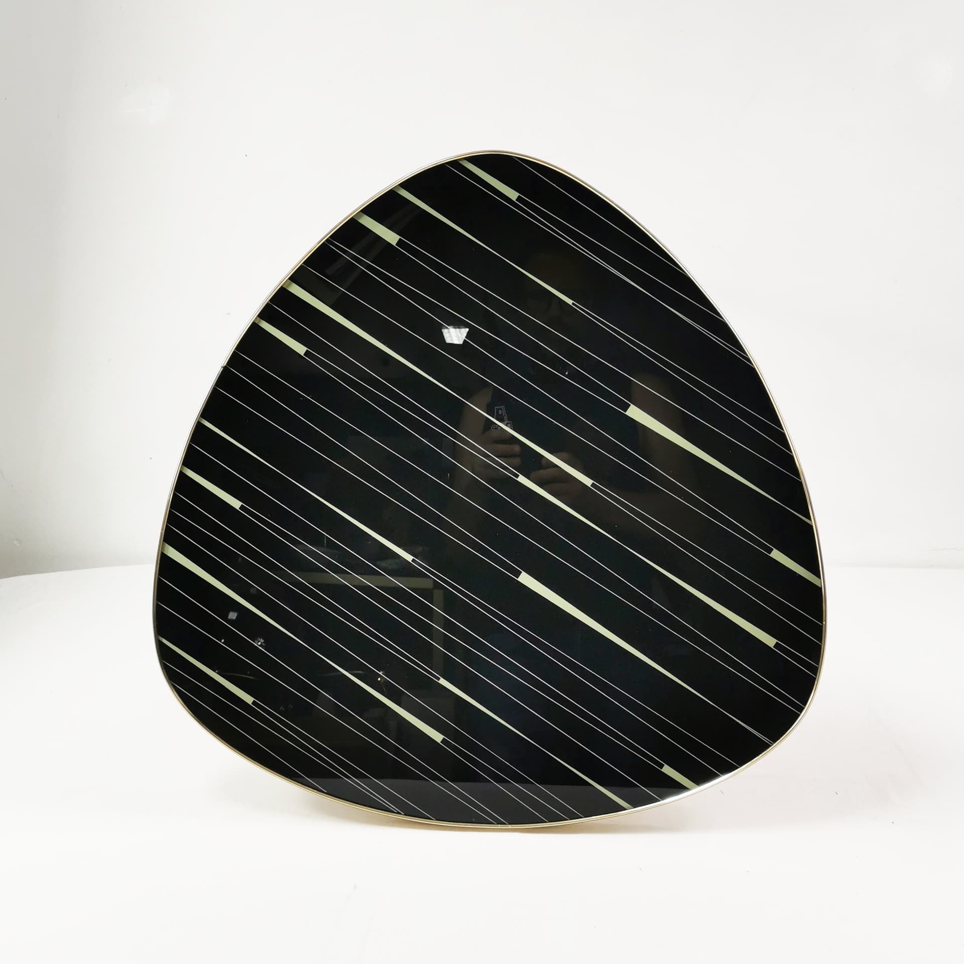 Coffee Table Art Deco, black glass, brown beech, gold brass, Germany, 1960s. - 347525