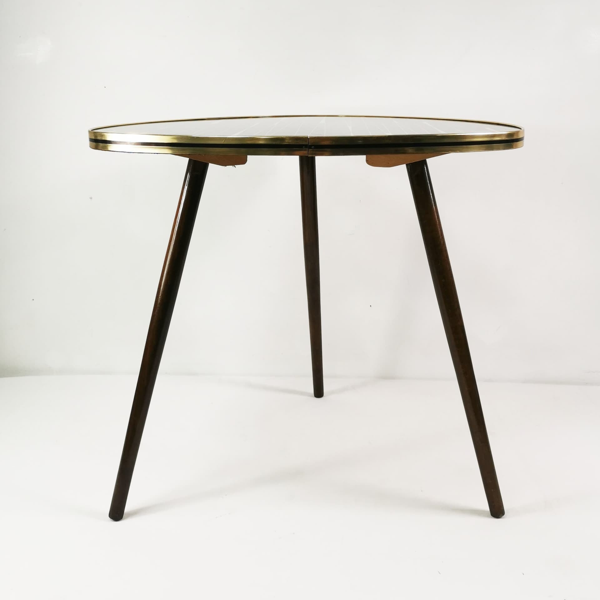 Coffee Table Art Deco, black glass, brown beech, gold brass, Germany, 1960s. - 347529