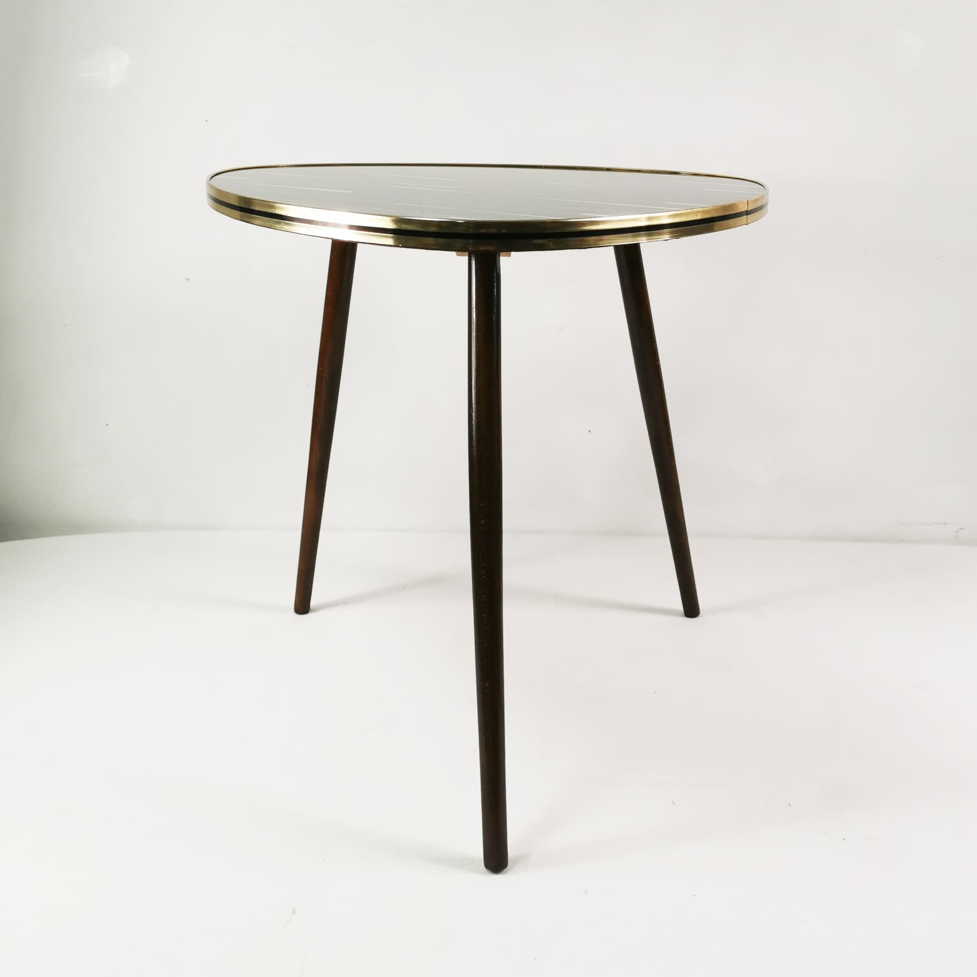 Coffee Table Art Deco, black glass, brown beech, gold brass, Germany, 1960s. - 347524