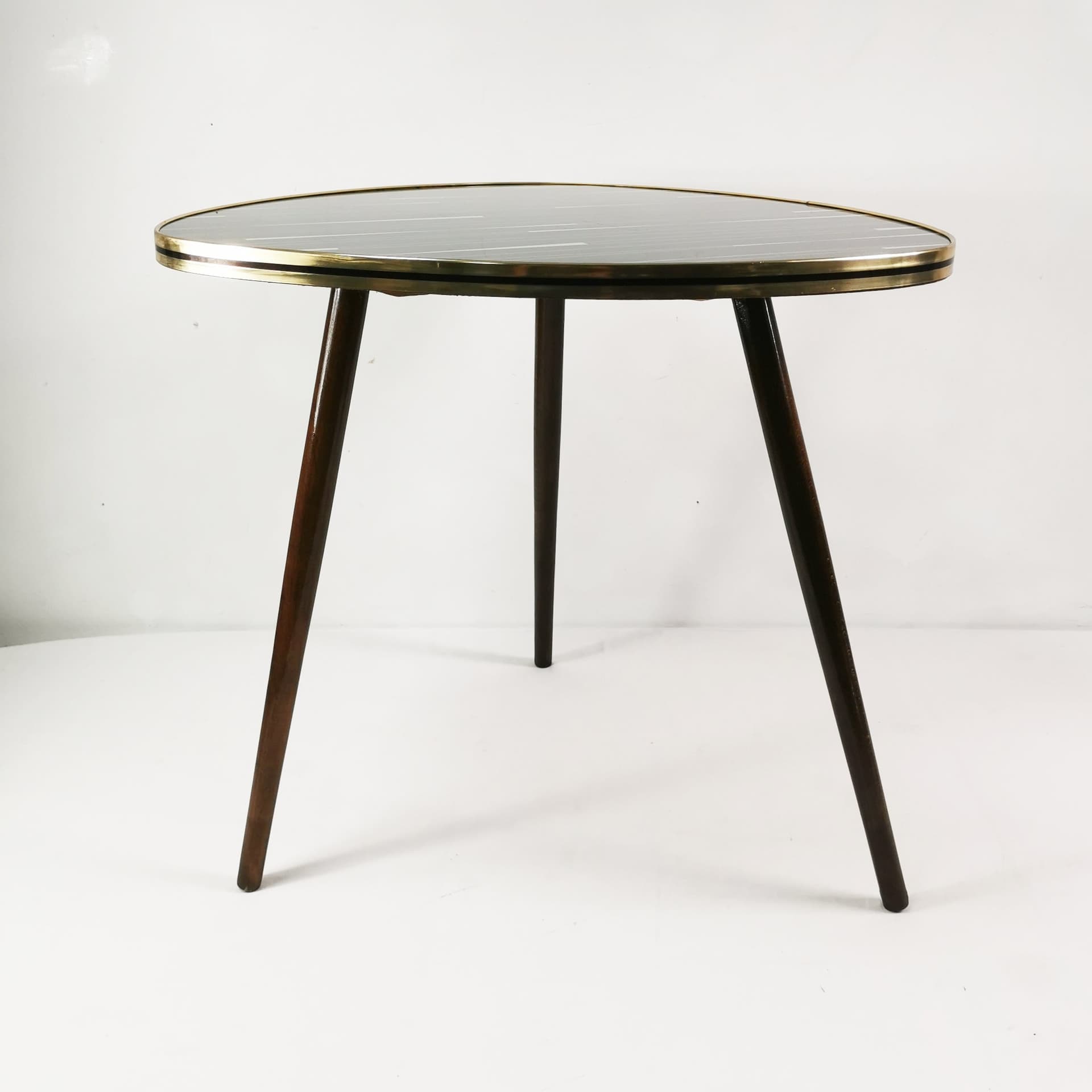 Coffee Table Art Deco, black glass, brown beech, gold brass, Germany, 1960s. - 347523
