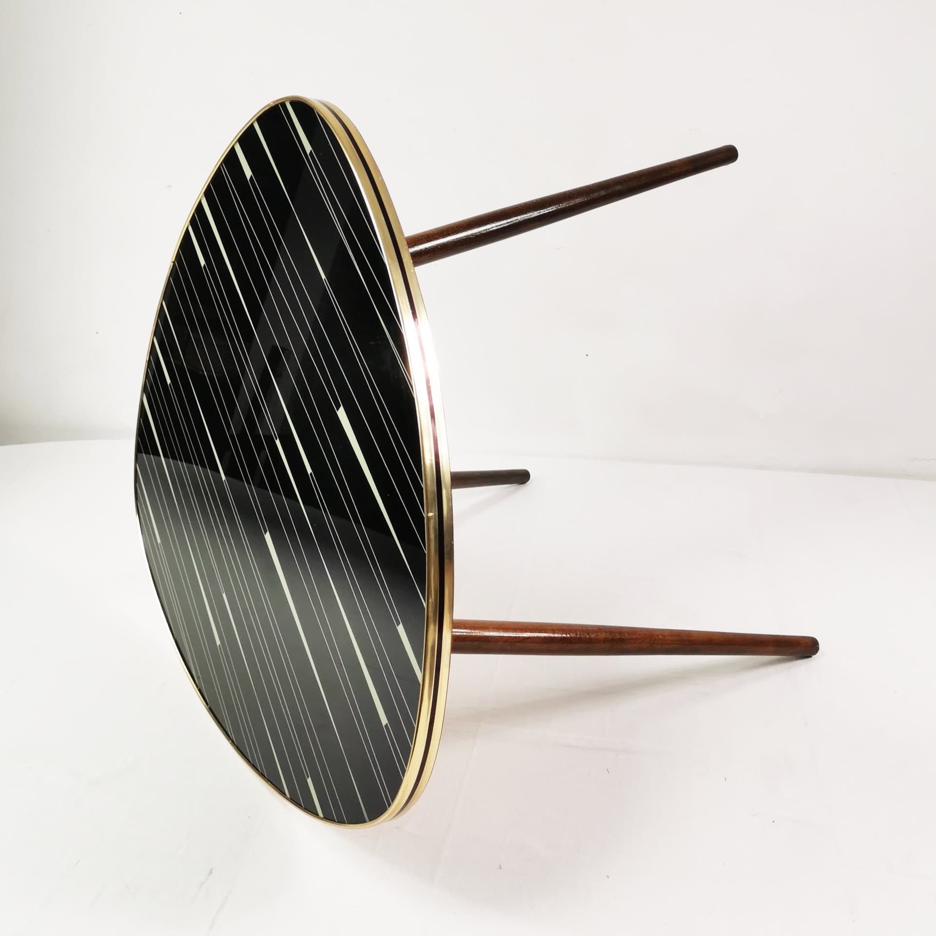 Coffee Table Art Deco, black glass, brown beech, gold brass, Germany, 1960s. - 347526