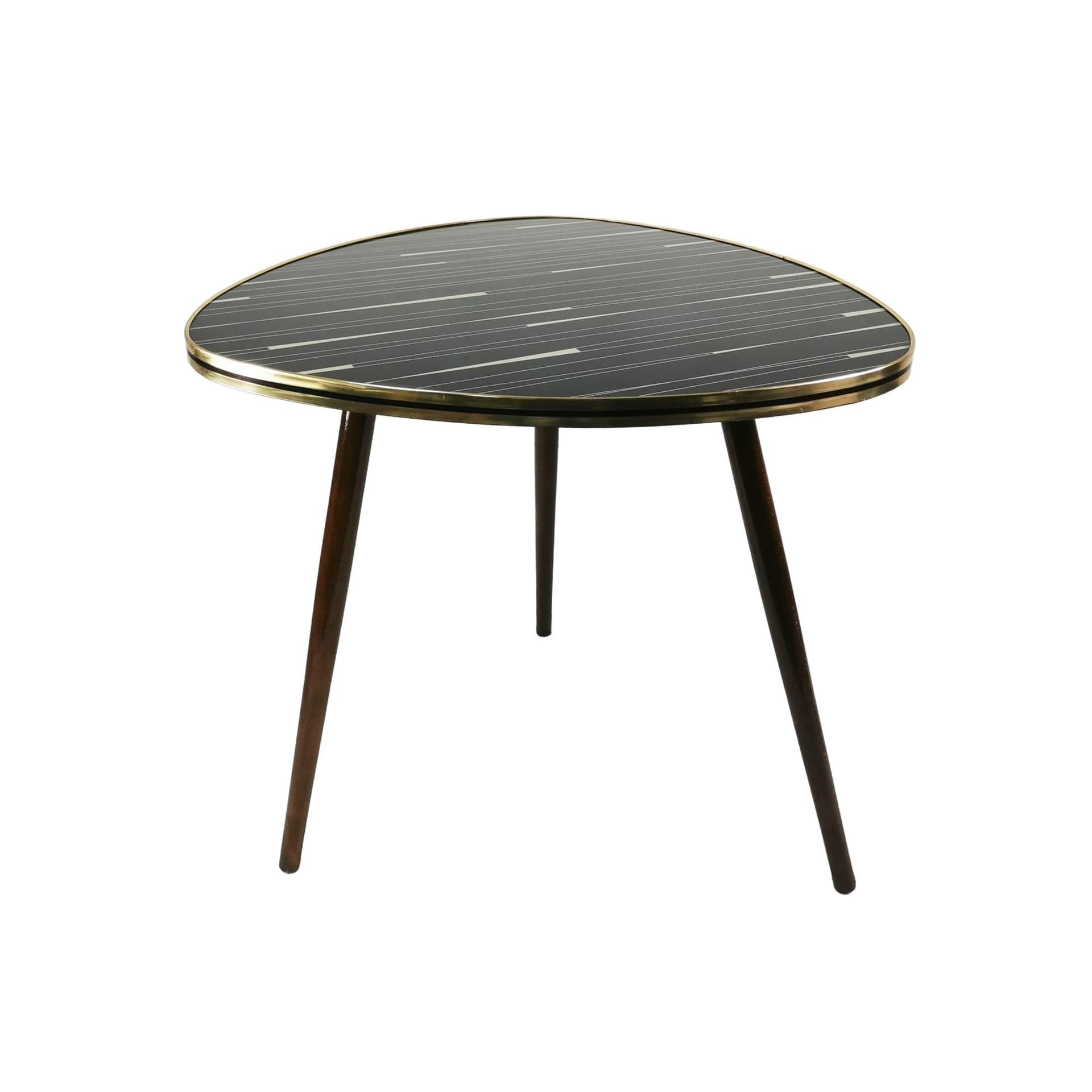 Coffee Table Art Deco, black glass, brown beech, gold brass, Germany, 1960s.