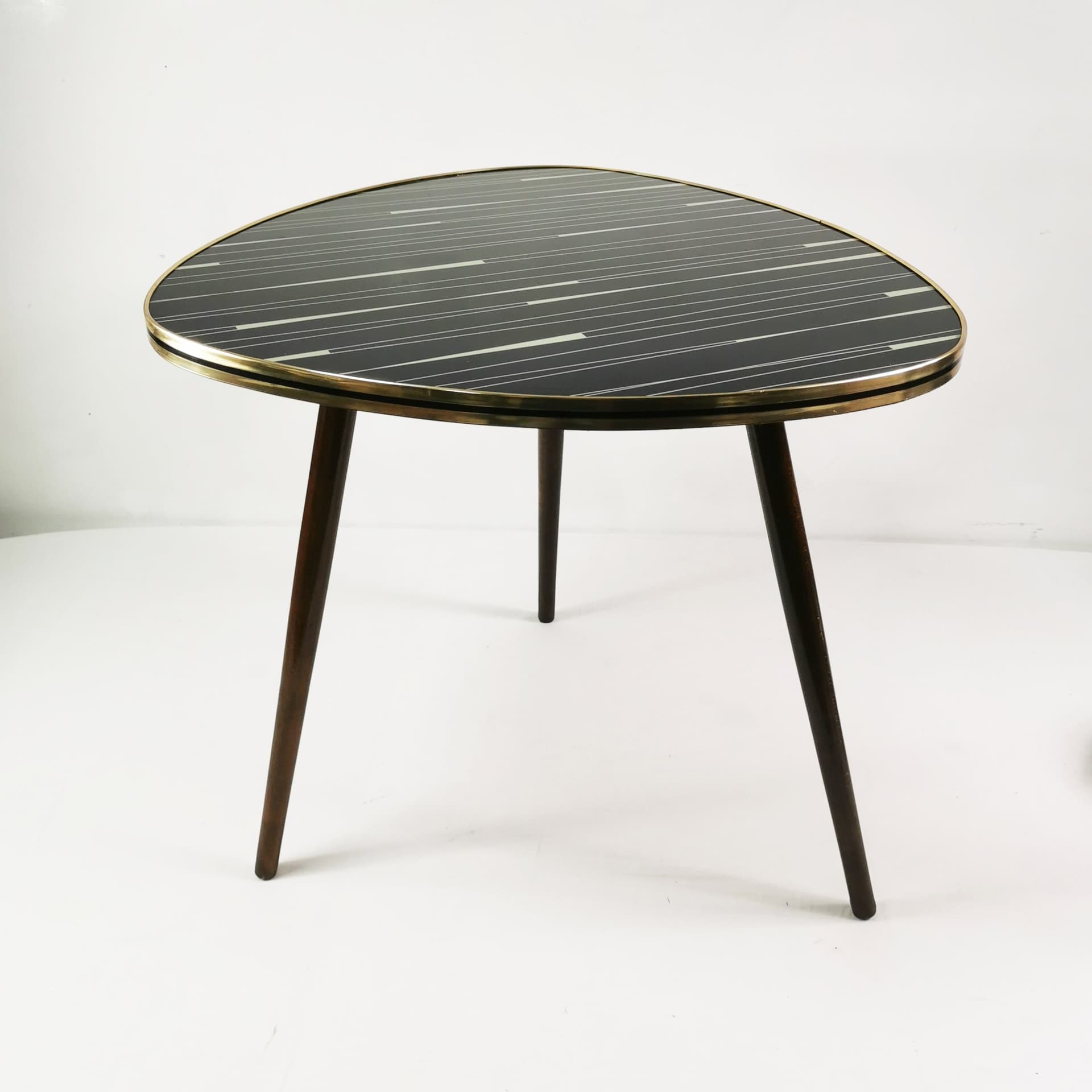 Coffee Table Art Deco, black glass, brown beech, gold brass, Germany, 1960s. - 347528