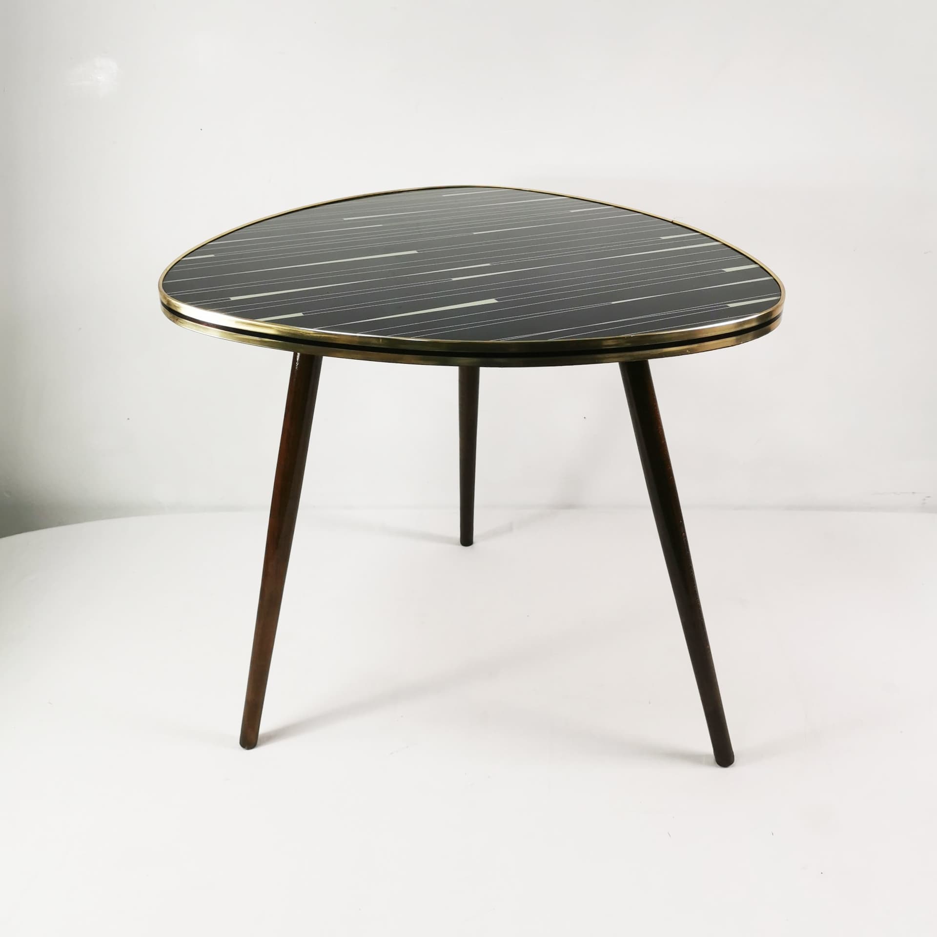 Coffee Table Art Deco, black glass, brown beech, gold brass, Germany, 1960s. - 347522