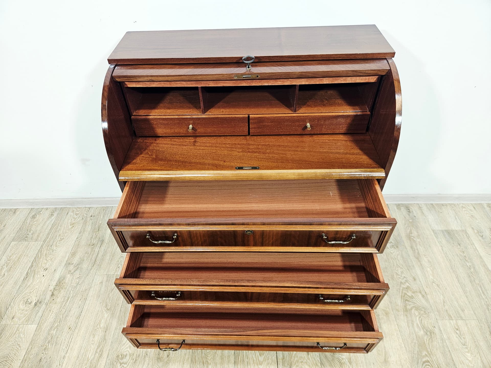 Cylinder roll-top secretary desk, mahogany walnut, 1970s - 347570