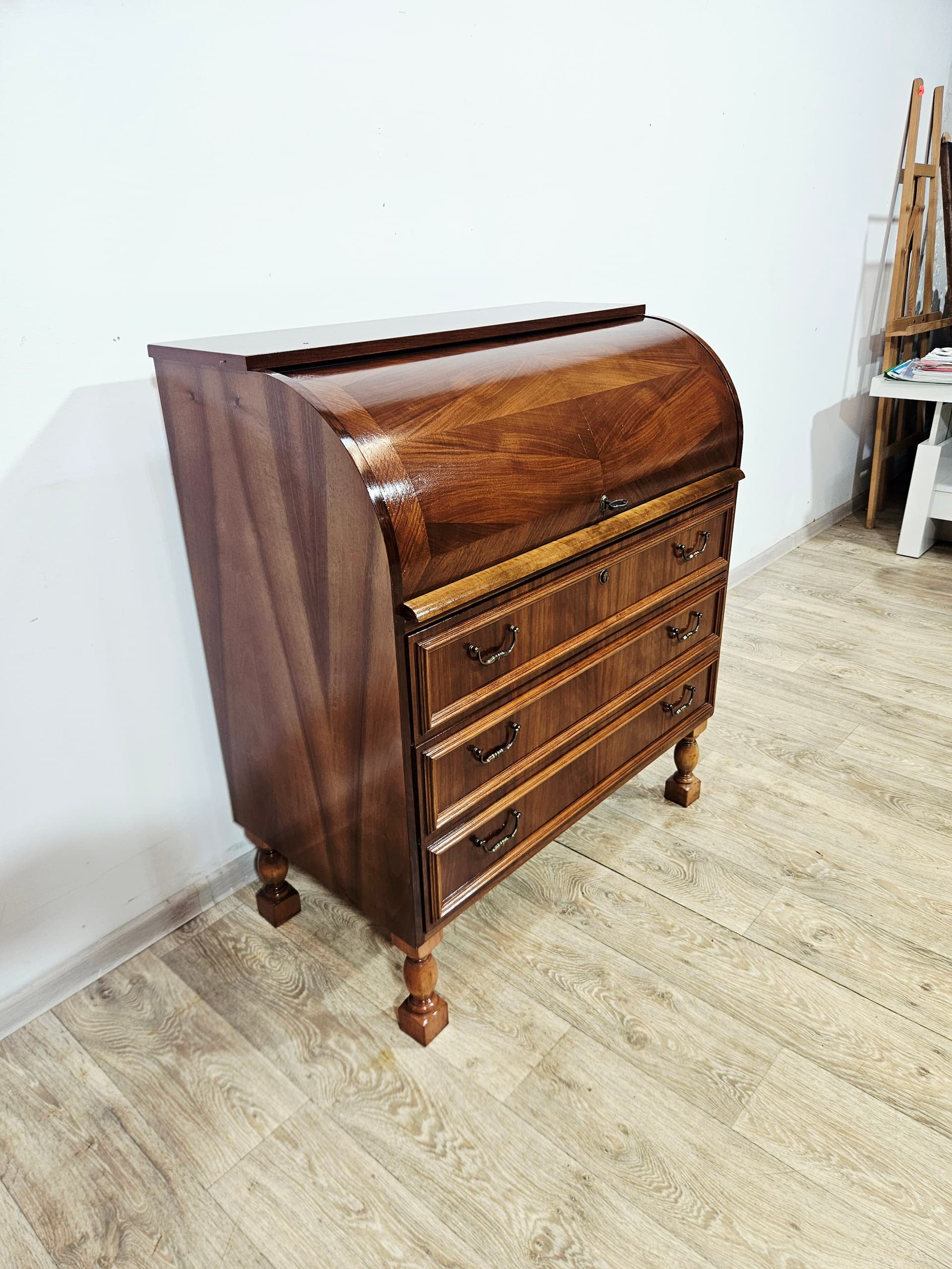 Cylinder roll-top secretary desk, mahogany walnut, 1970s - 347572