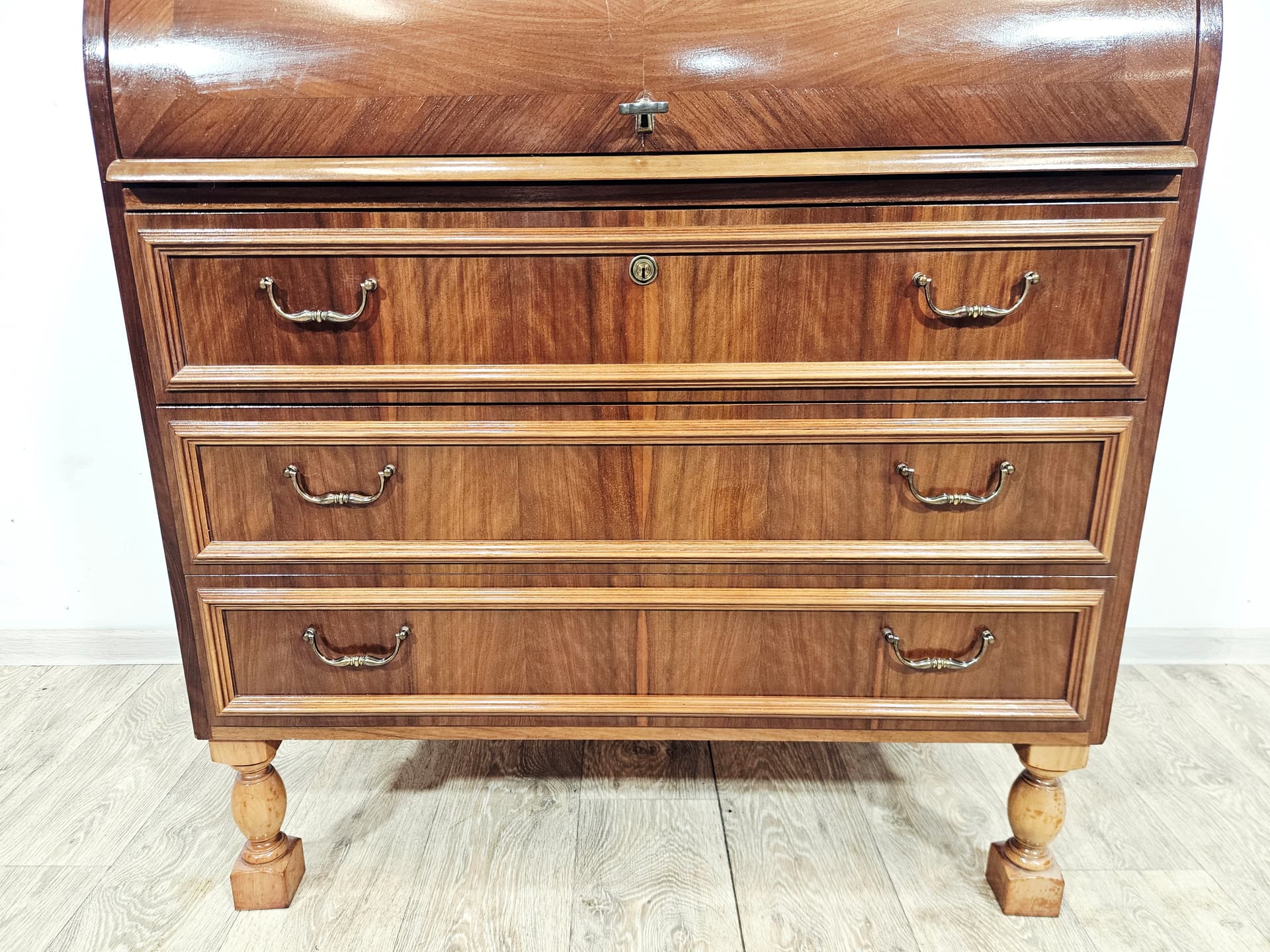 Cylinder roll-top secretary desk, mahogany walnut, 1970s - 347563