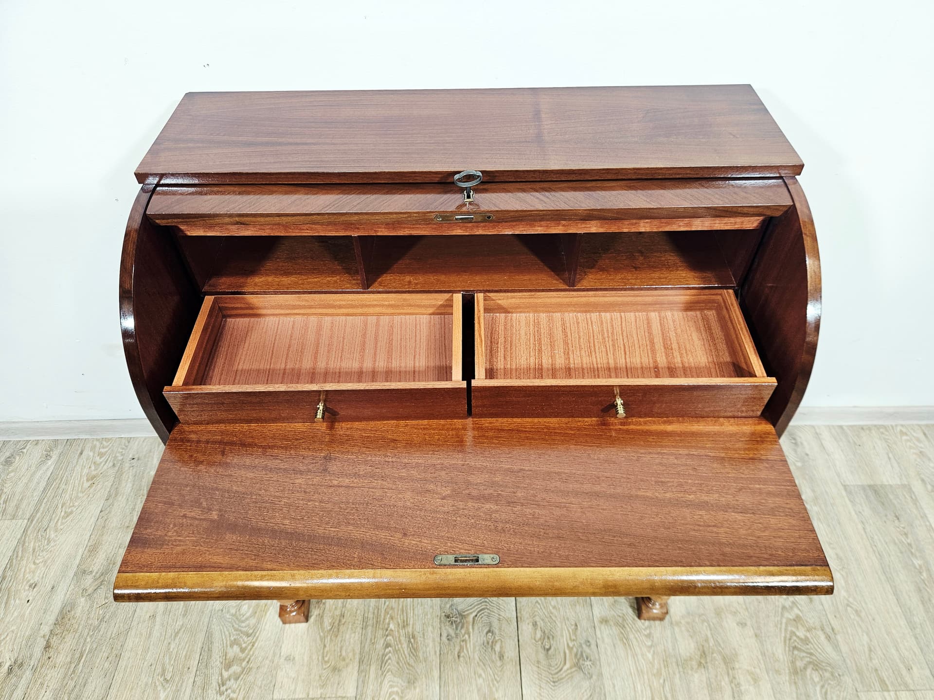Cylinder roll-top secretary desk, mahogany walnut, 1970s - 347565