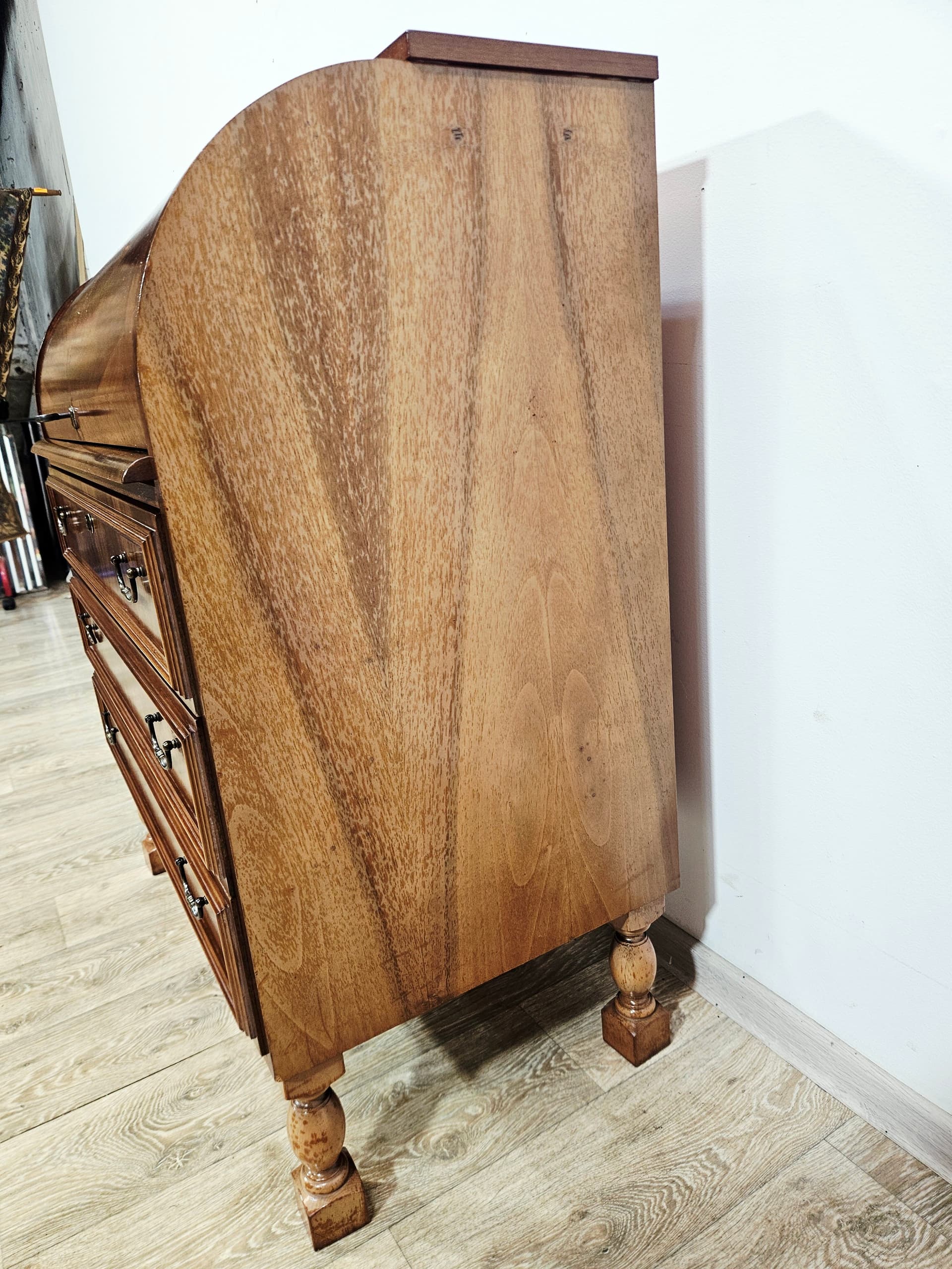 Cylinder roll-top secretary desk, mahogany walnut, 1970s - 347566