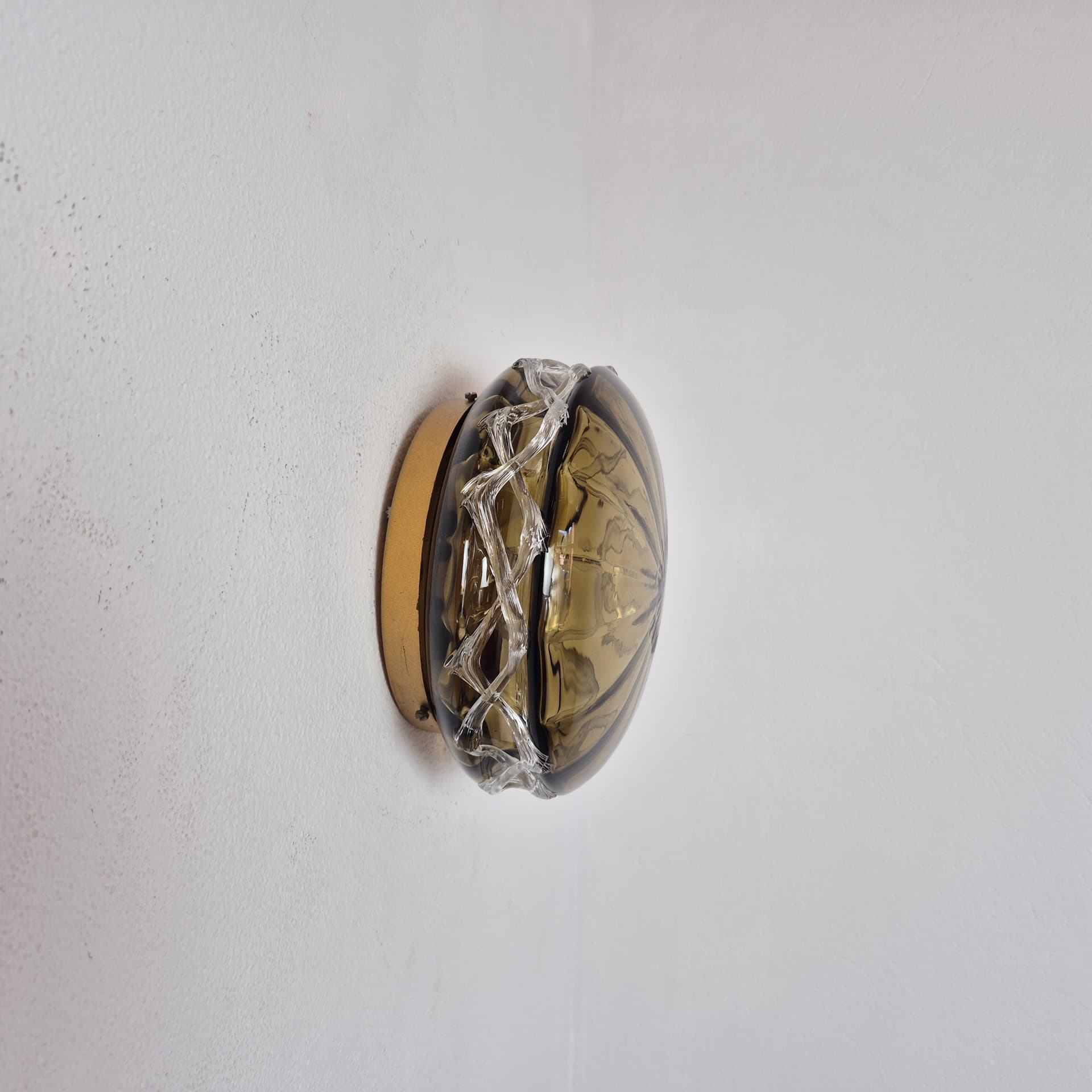 Flush mount or wall lamp, brown transparent glass, Germany, 1960s. - 347615