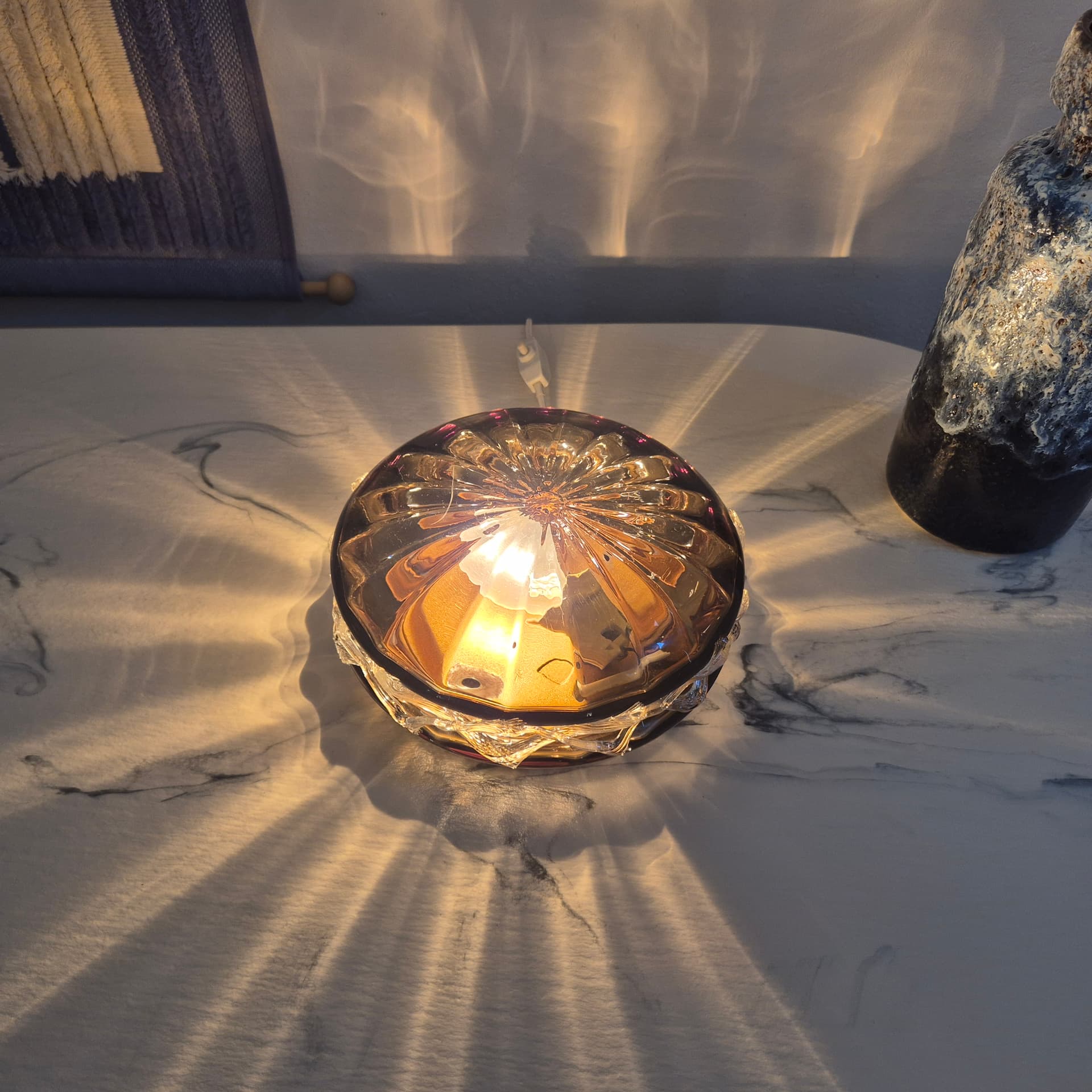 Flush mount or wall lamp, brown transparent glass, Germany, 1960s. - 347620