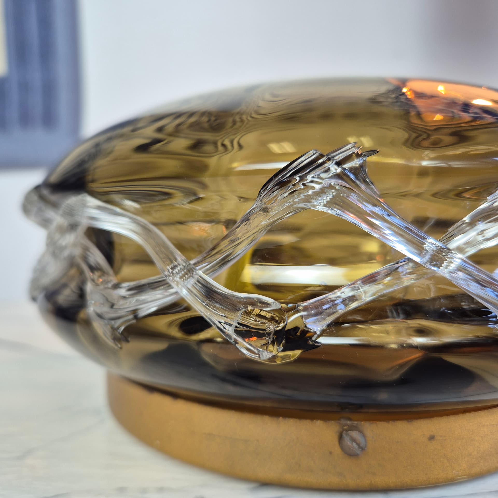 Flush mount or wall lamp, brown transparent glass, Germany, 1960s. - 347618