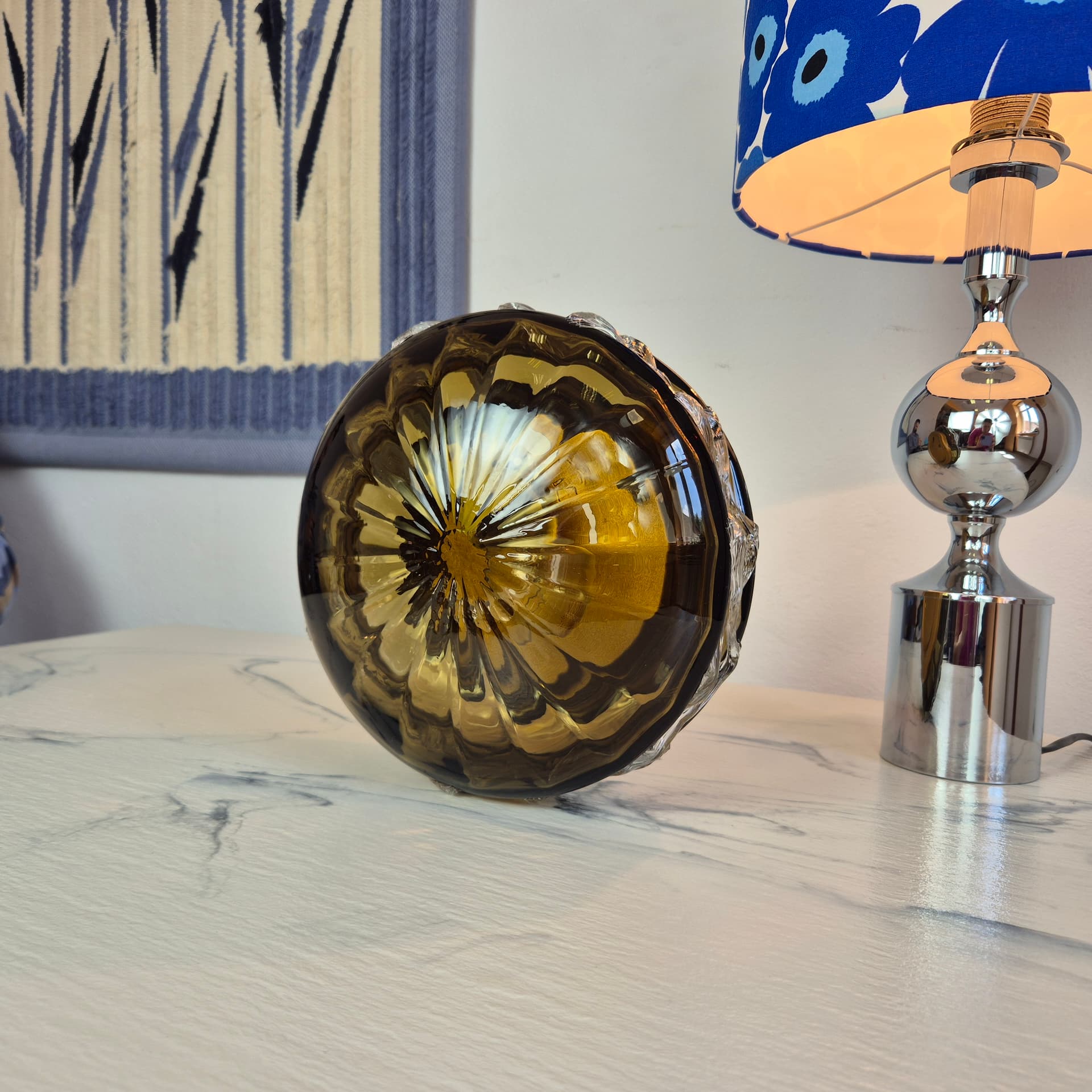 Flush mount or wall lamp, brown transparent glass, Germany, 1960s. - 347617