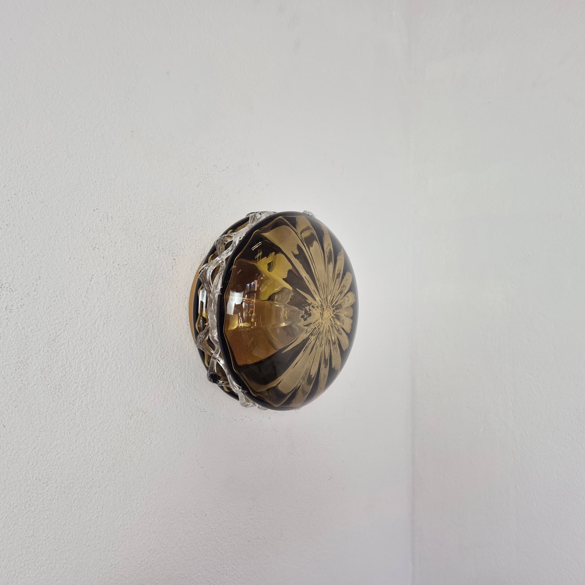 Flush mount or wall lamp, brown transparent glass, Germany, 1960s. - 347616