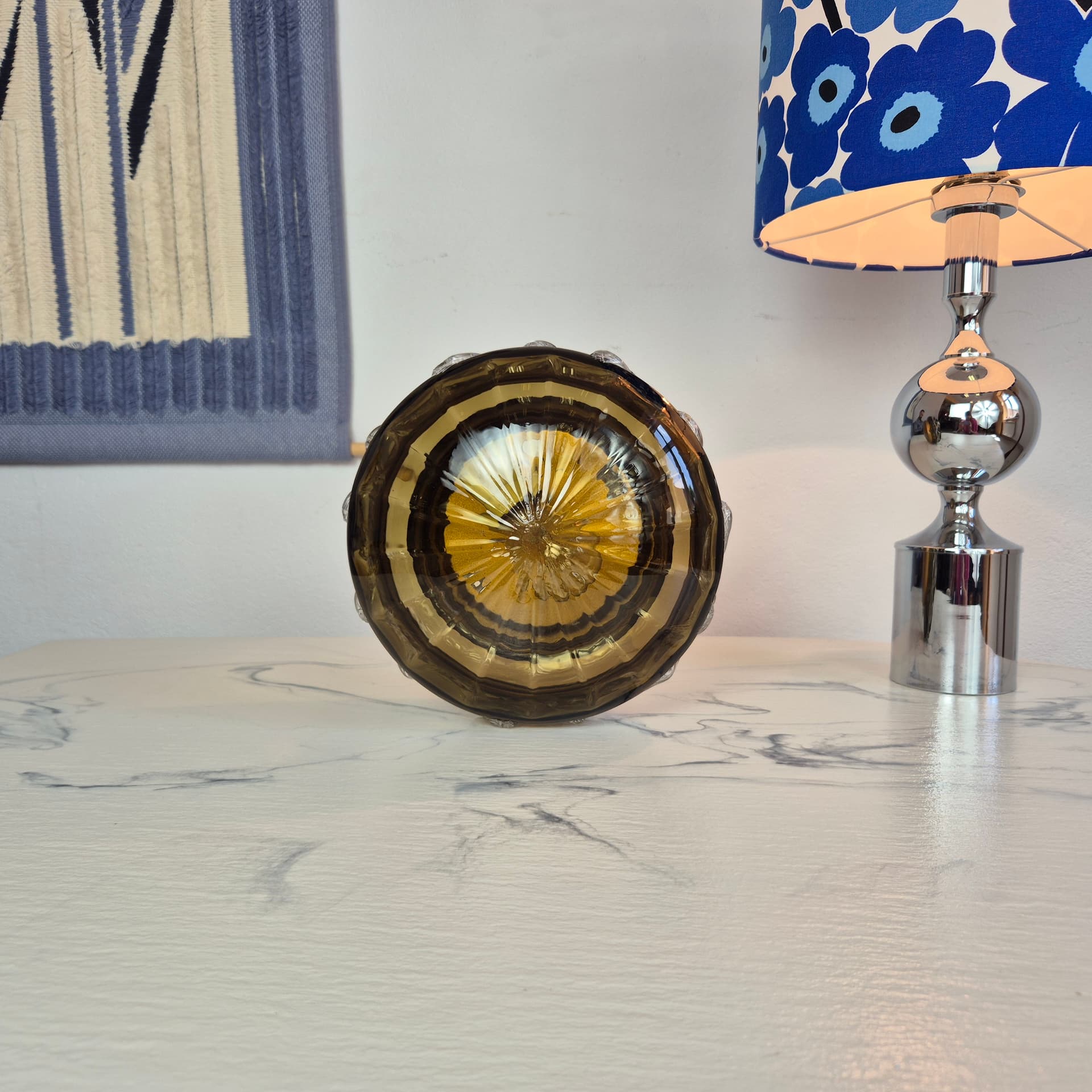 Flush mount or wall lamp, brown transparent glass, Germany, 1960s. - 347614