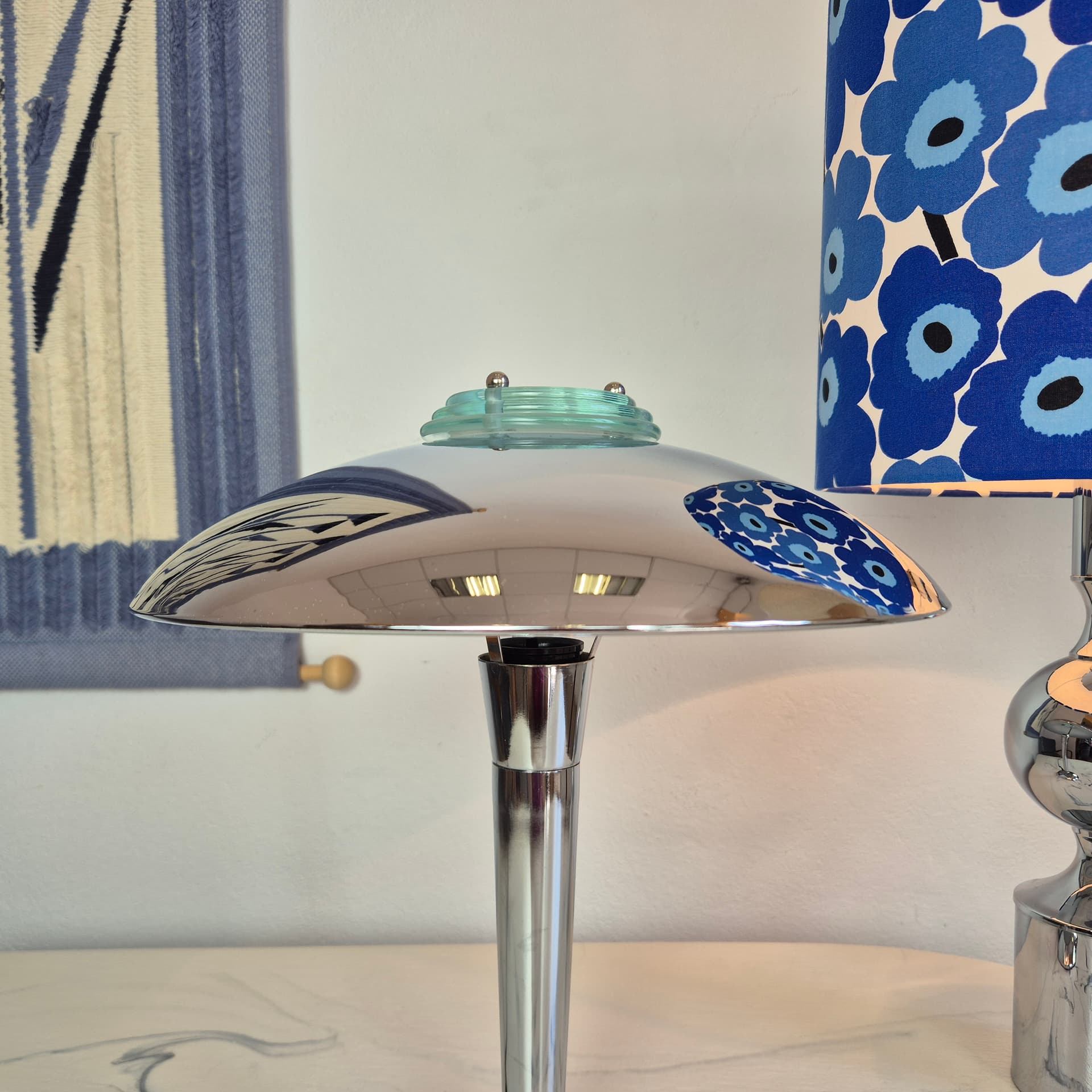 Desk Lamp Atrium, silver chrome, green glass, Germany, 1980s. - 347628