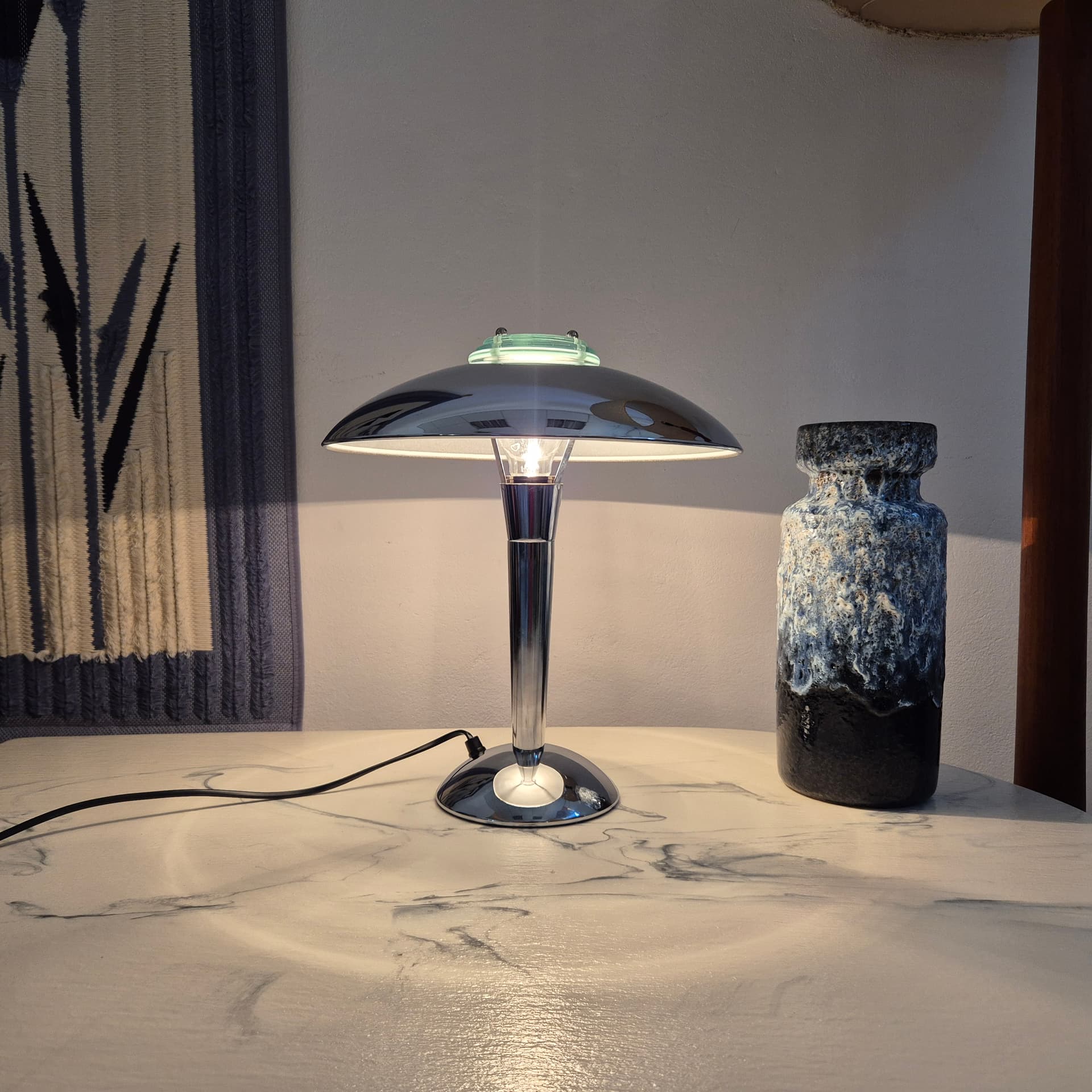 Desk Lamp Atrium, silver chrome, green glass, Germany, 1980s. - 347630