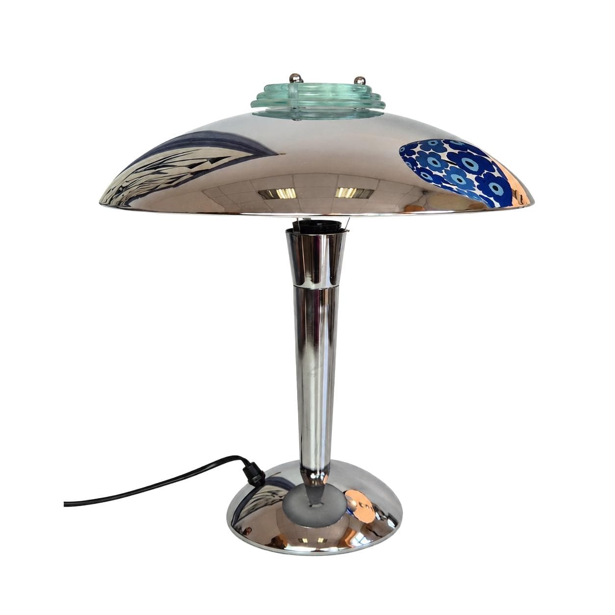 Desk Lamp Atrium, silver chrome, green glass, Germany, 1980s.