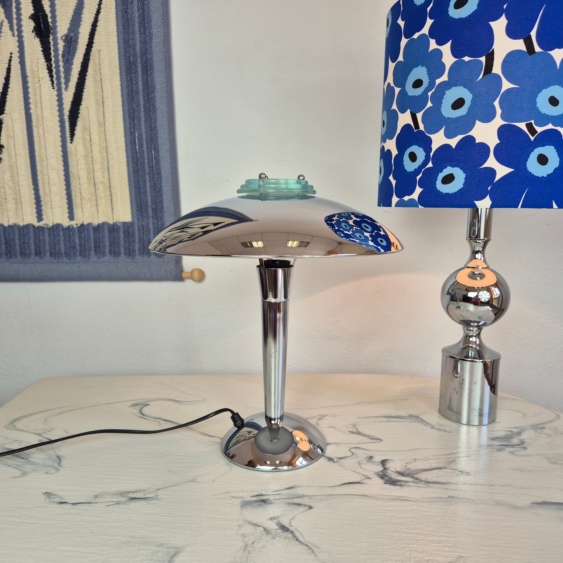 Desk Lamp Atrium, silver chrome, green glass, Germany, 1980s. - 347623