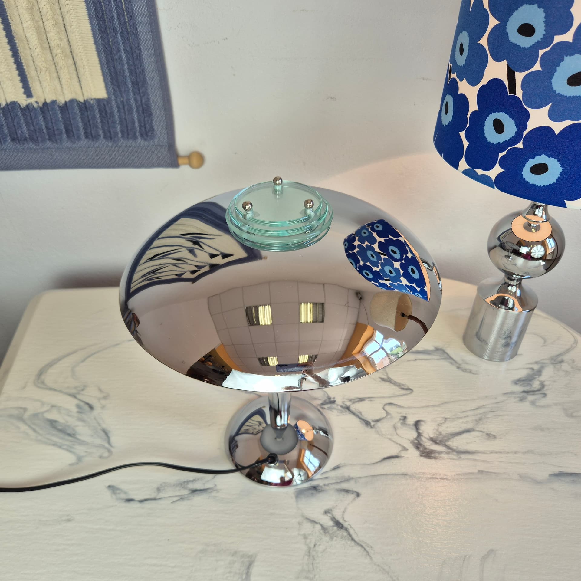 Desk Lamp Atrium, silver chrome, green glass, Germany, 1980s. - 347626