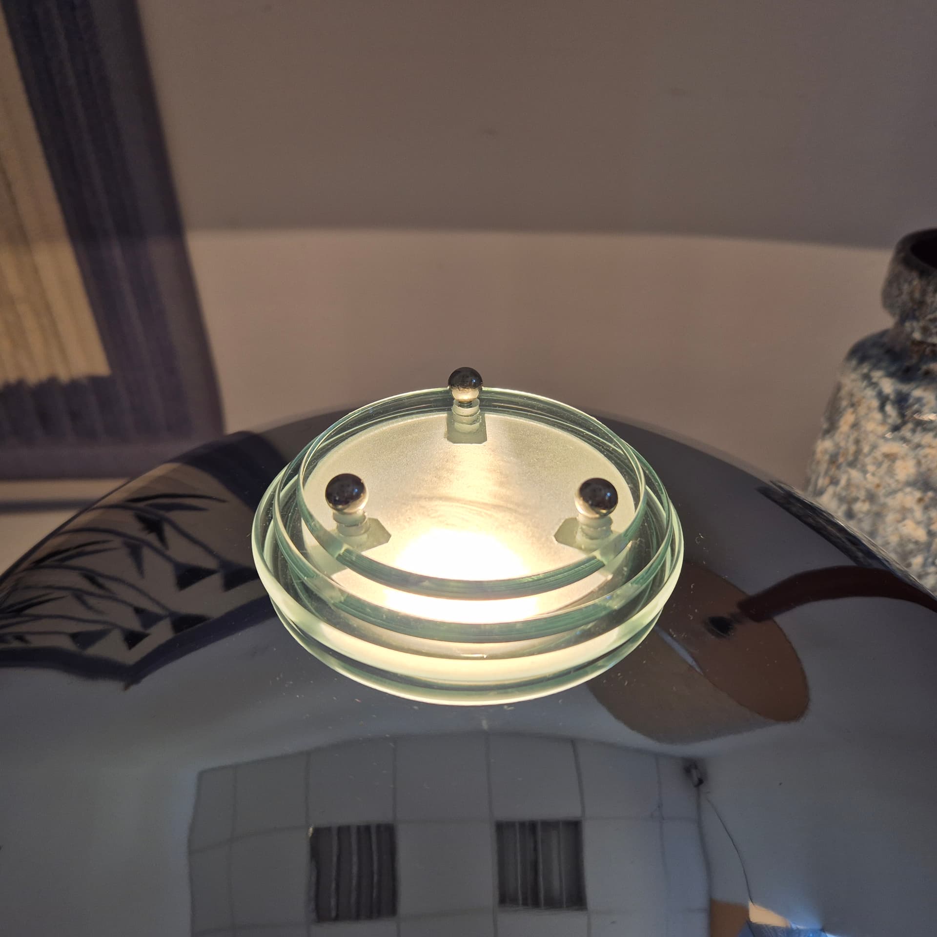 Desk Lamp Atrium, silver chrome, green glass, Germany, 1980s. - 347629