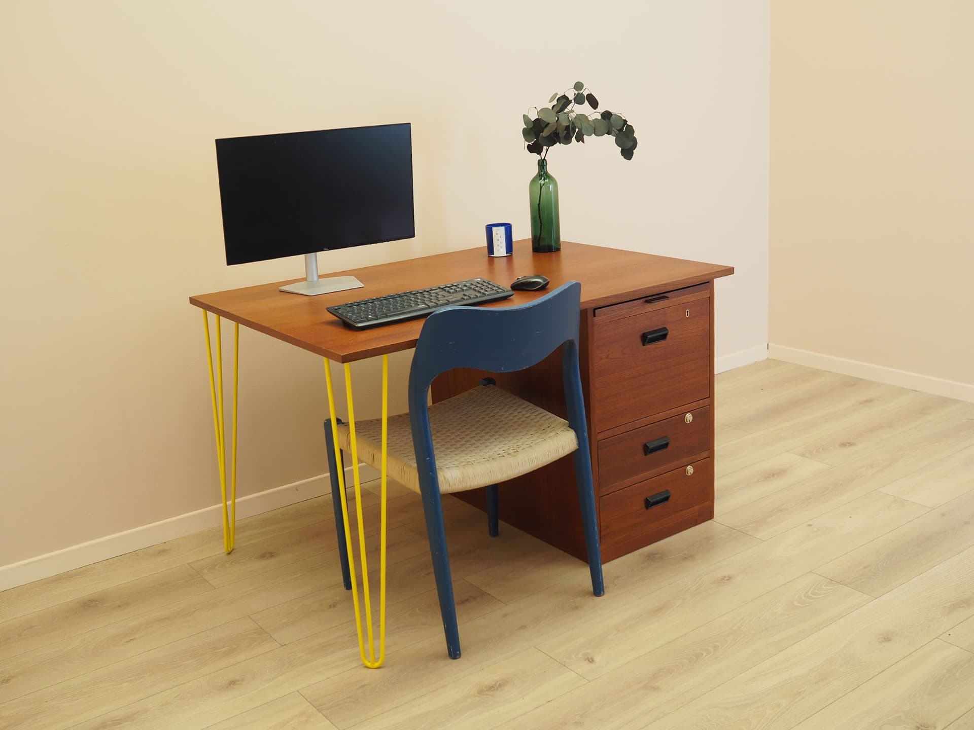 Desk, teak, yellow metal, Bornholm Møbelfabrik, Denmark, 1970s. - 347667