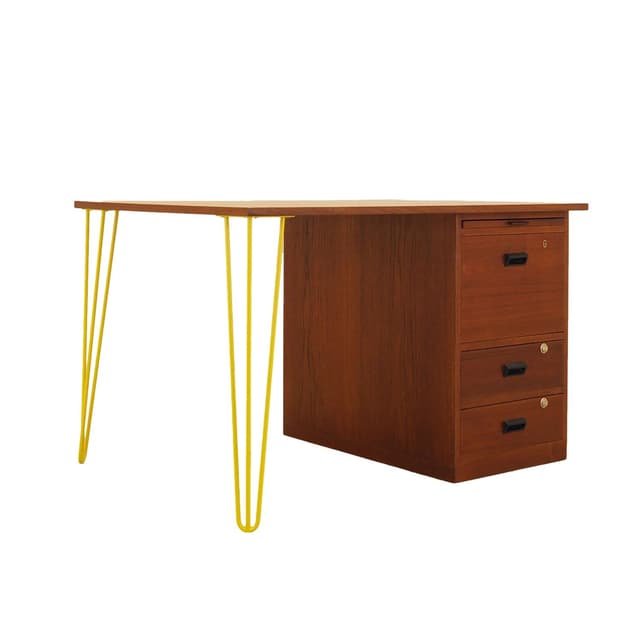 Desk, teak, yellow metal, Bornholm Møbelfabrik, Denmark, 1970s. - DIMENSION