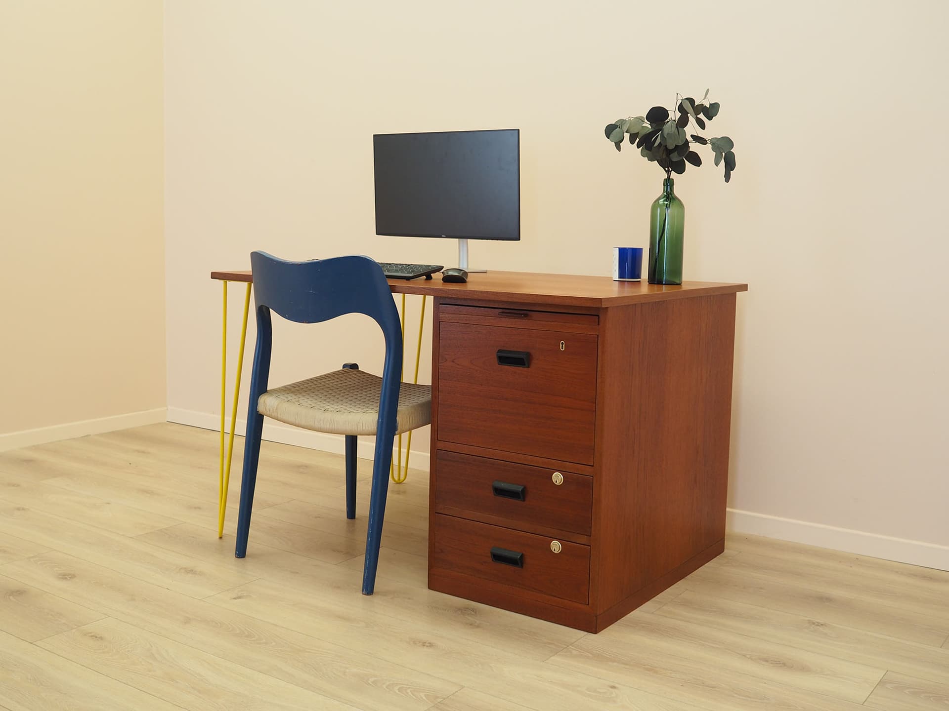 Desk, teak, yellow metal, Bornholm Møbelfabrik, Denmark, 1970s. - 347668