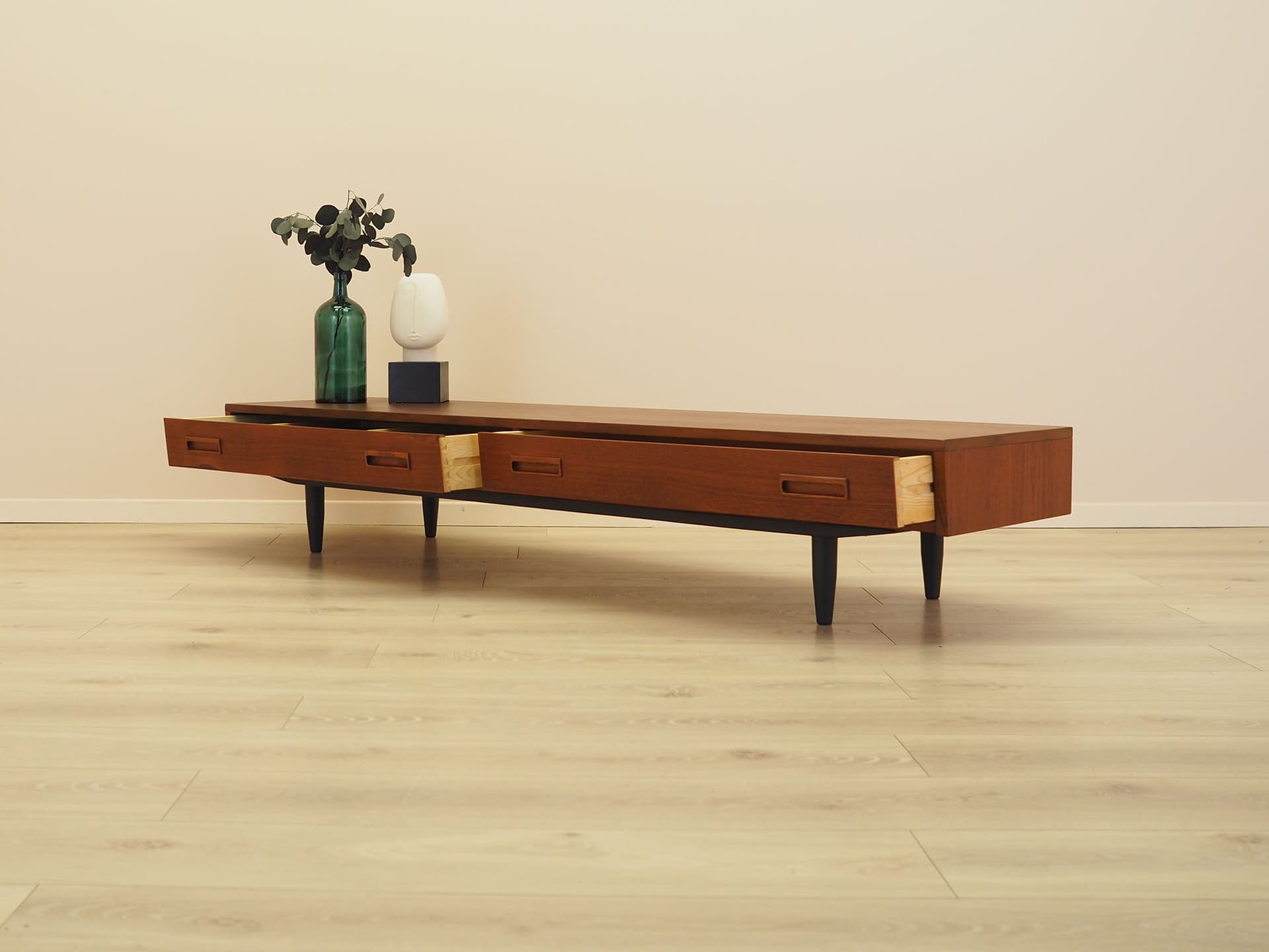 Lowboard, brown teak, black wood, Denmark, 1960s. - 347683