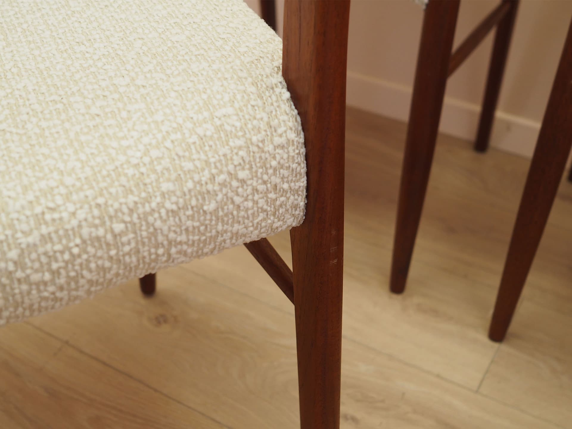 Set of six chairs, brown teak, beige fabric, Denmark, 1960s. - 347728