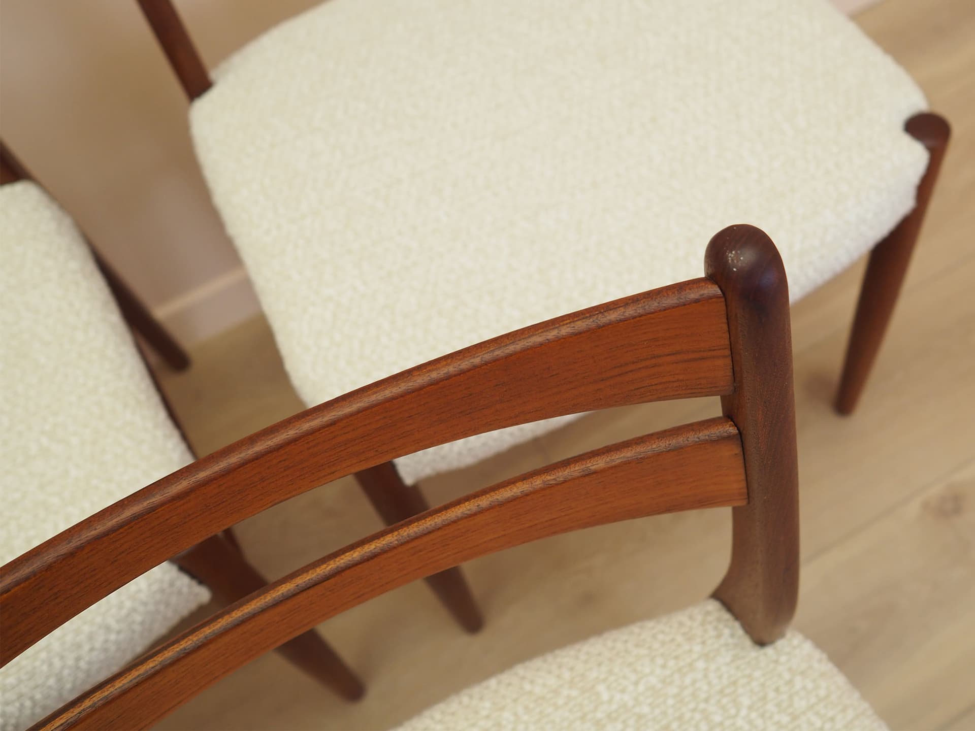 Set of six chairs, brown teak, beige fabric, Denmark, 1960s. - 347729
