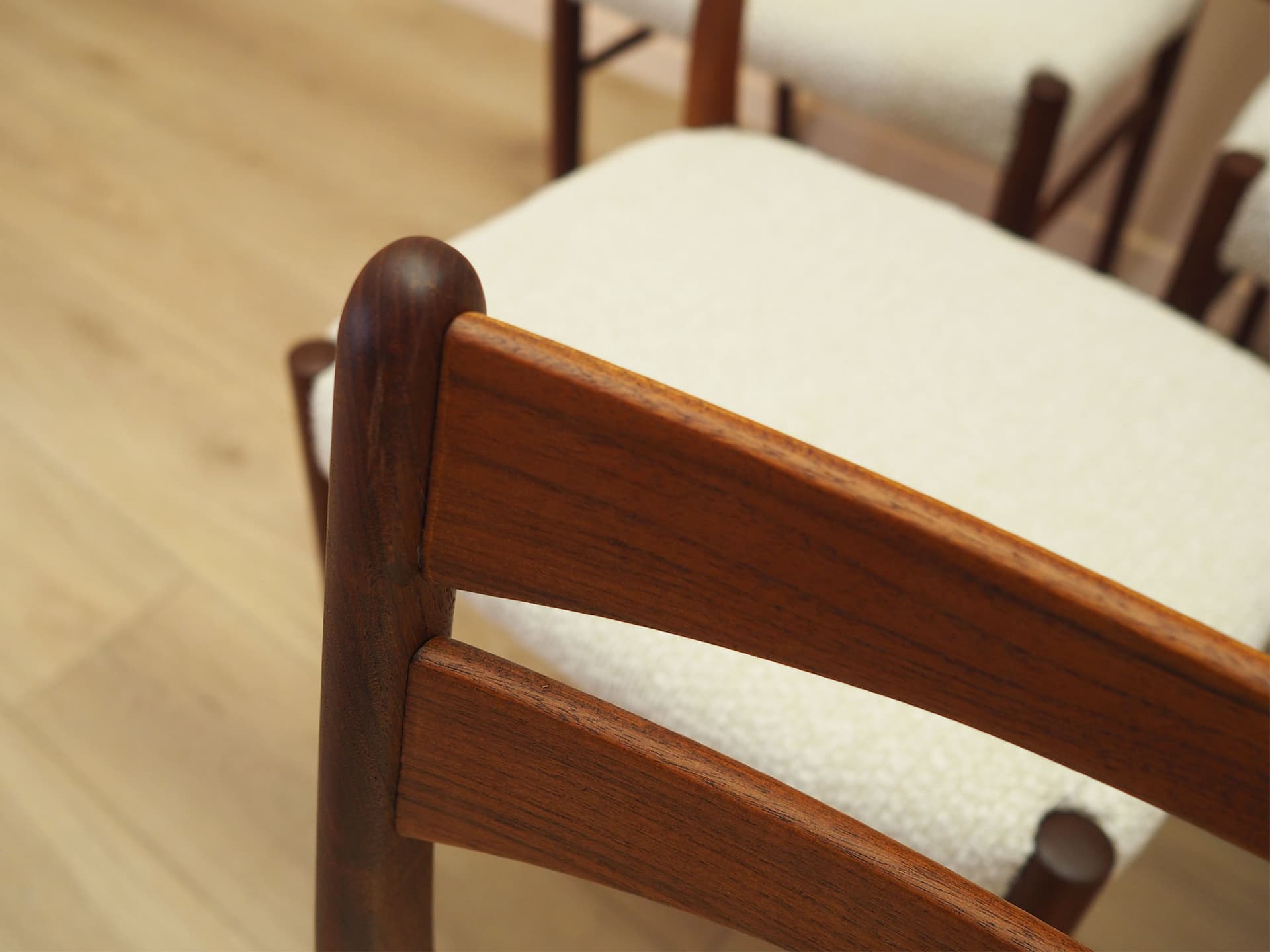 Set of six chairs, brown teak, beige fabric, Denmark, 1960s. - 347725